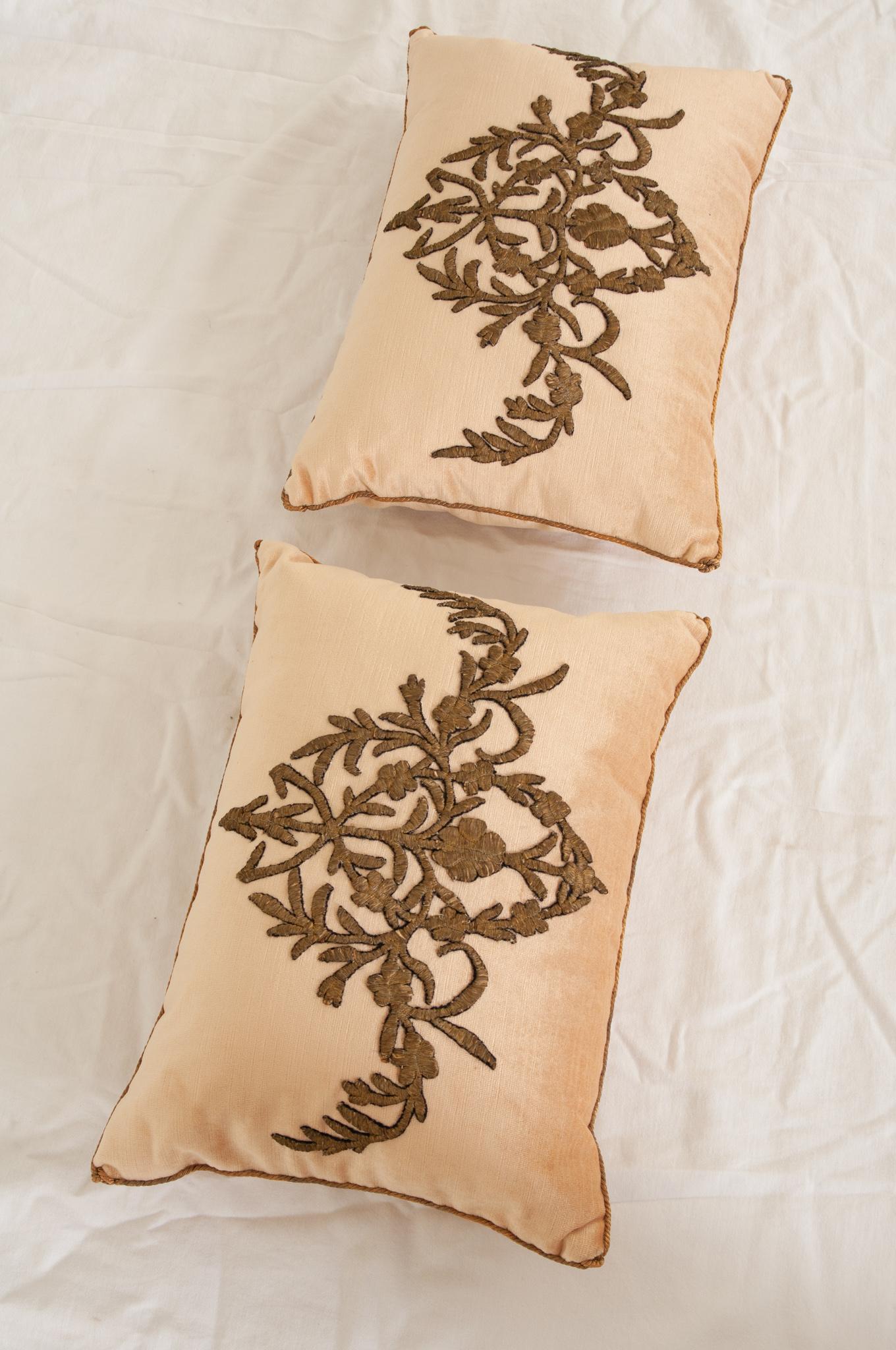 Hand-Crafted Pair of B.Viz Raised Metallic Embroidery Pillows