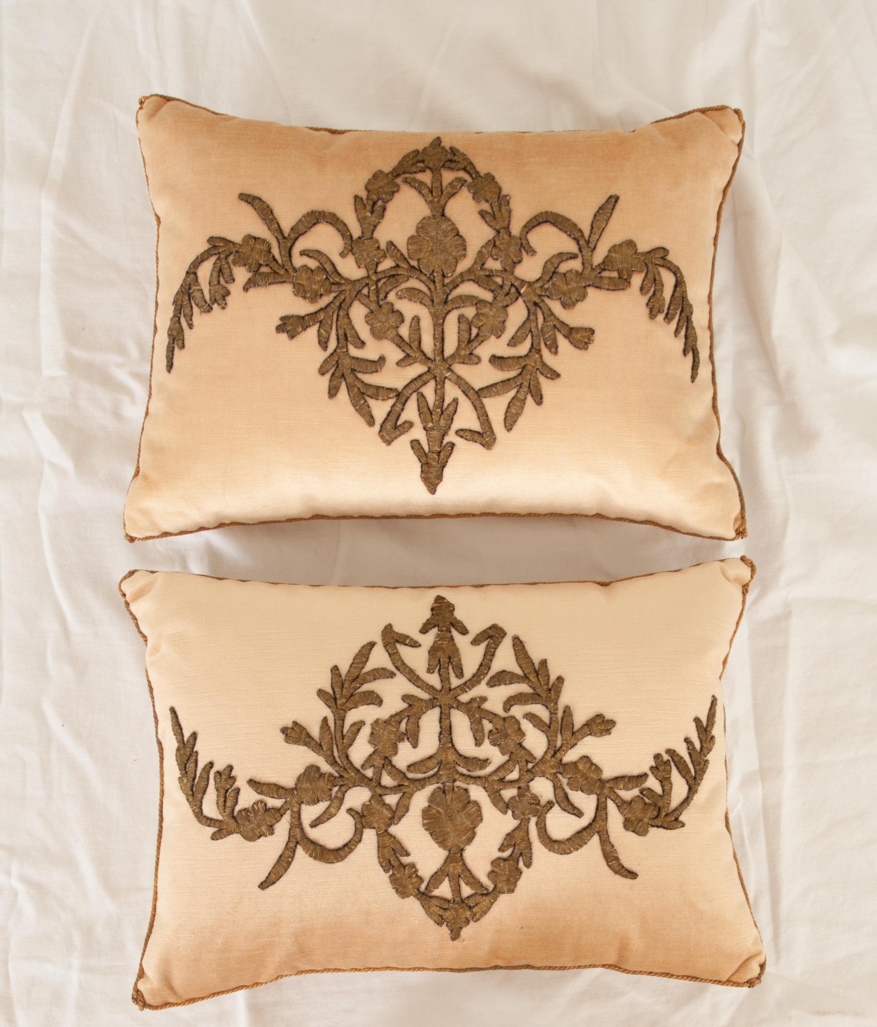 Contemporary Pair of B.Viz Raised Metallic Embroidery Pillows