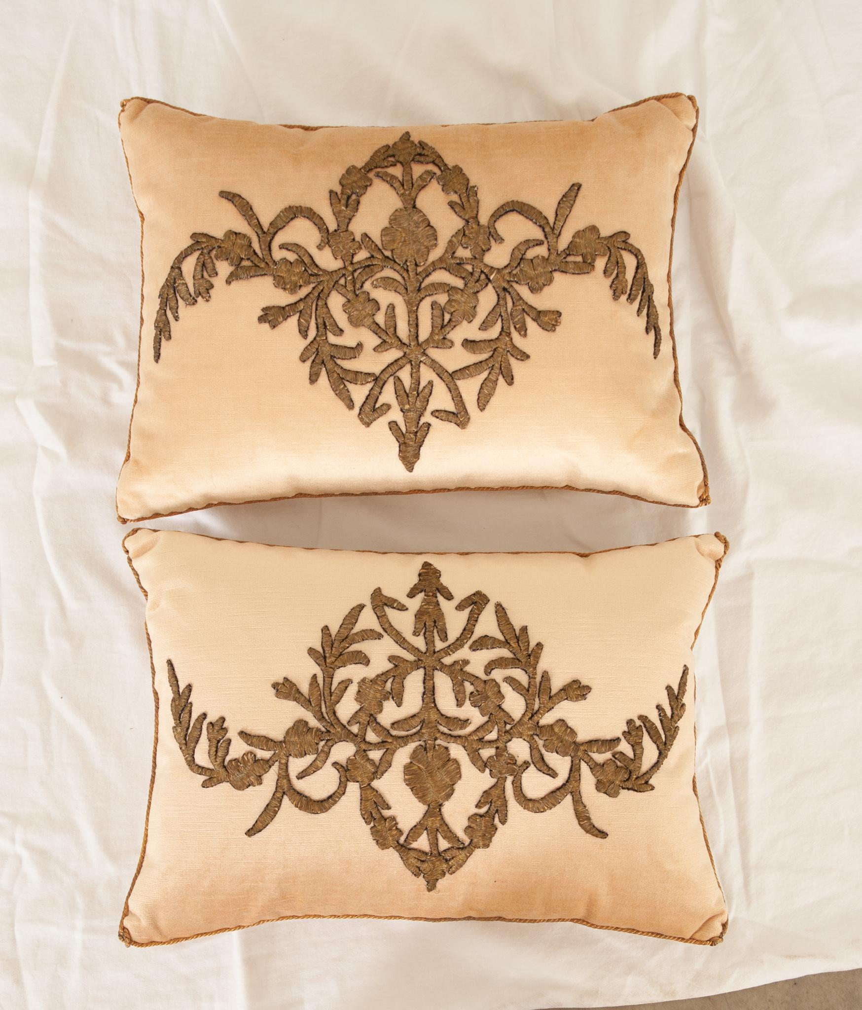 Fabric Pair of B.Viz Raised Metallic Embroidery Pillows