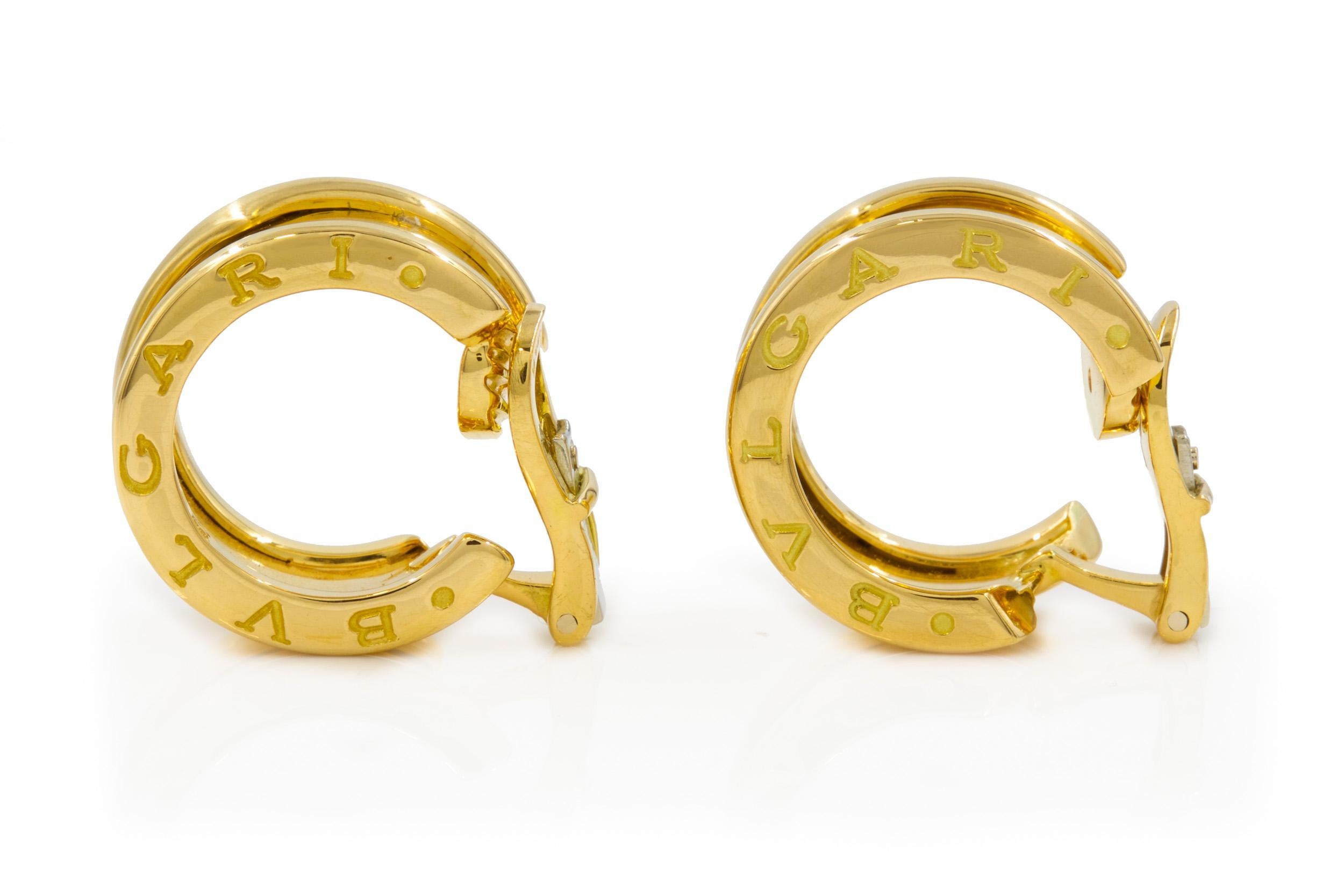 Italian Pair of Bvlgari 18K Yellow Gold B.Zero1 Hoop Earrings