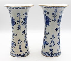 Pair of c. 1800 Delft Blue and White Vases