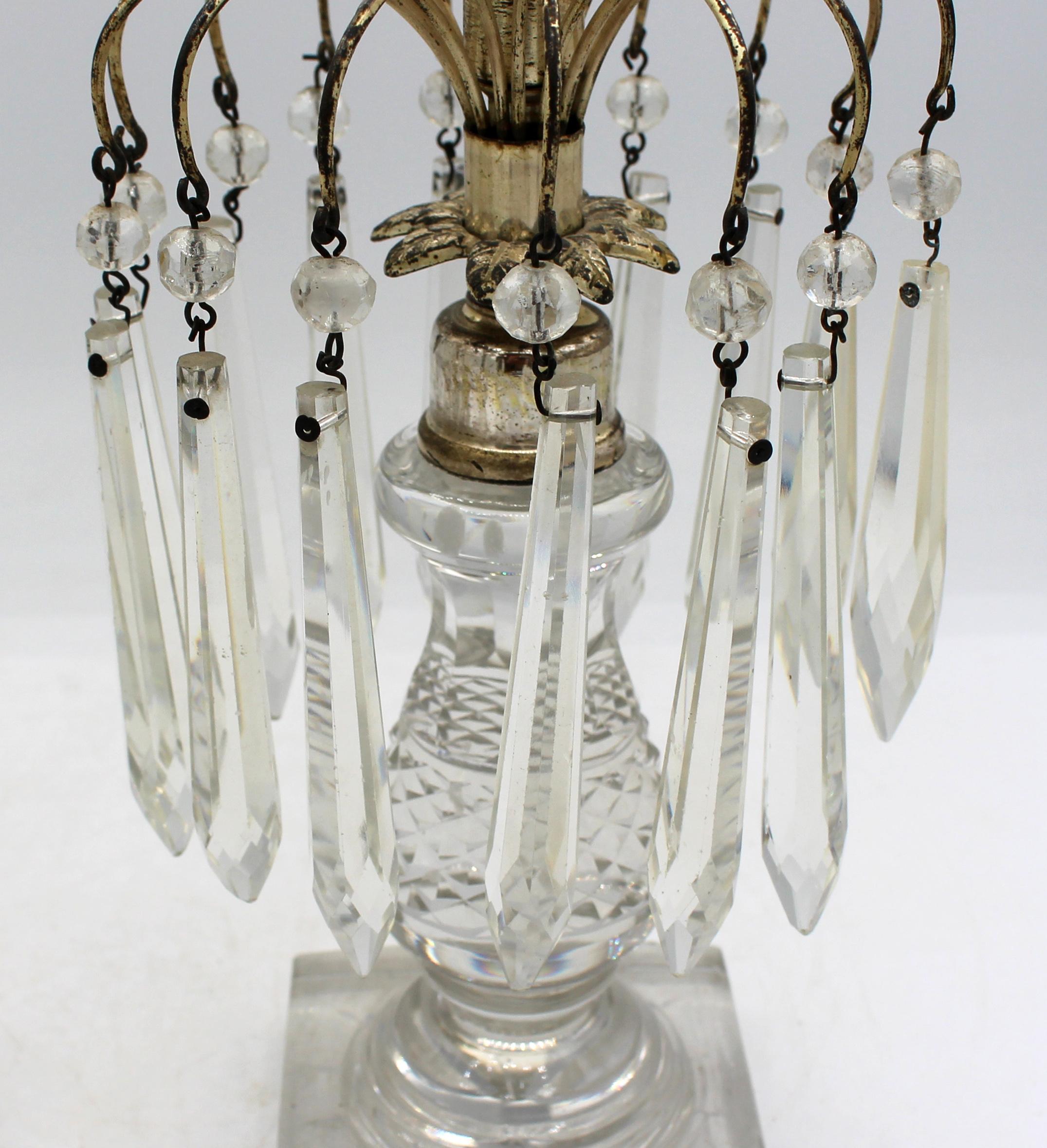 19th Century Pair of C. 1860 Georgian Style Irish Glass & Silverplate Girandoles For Sale