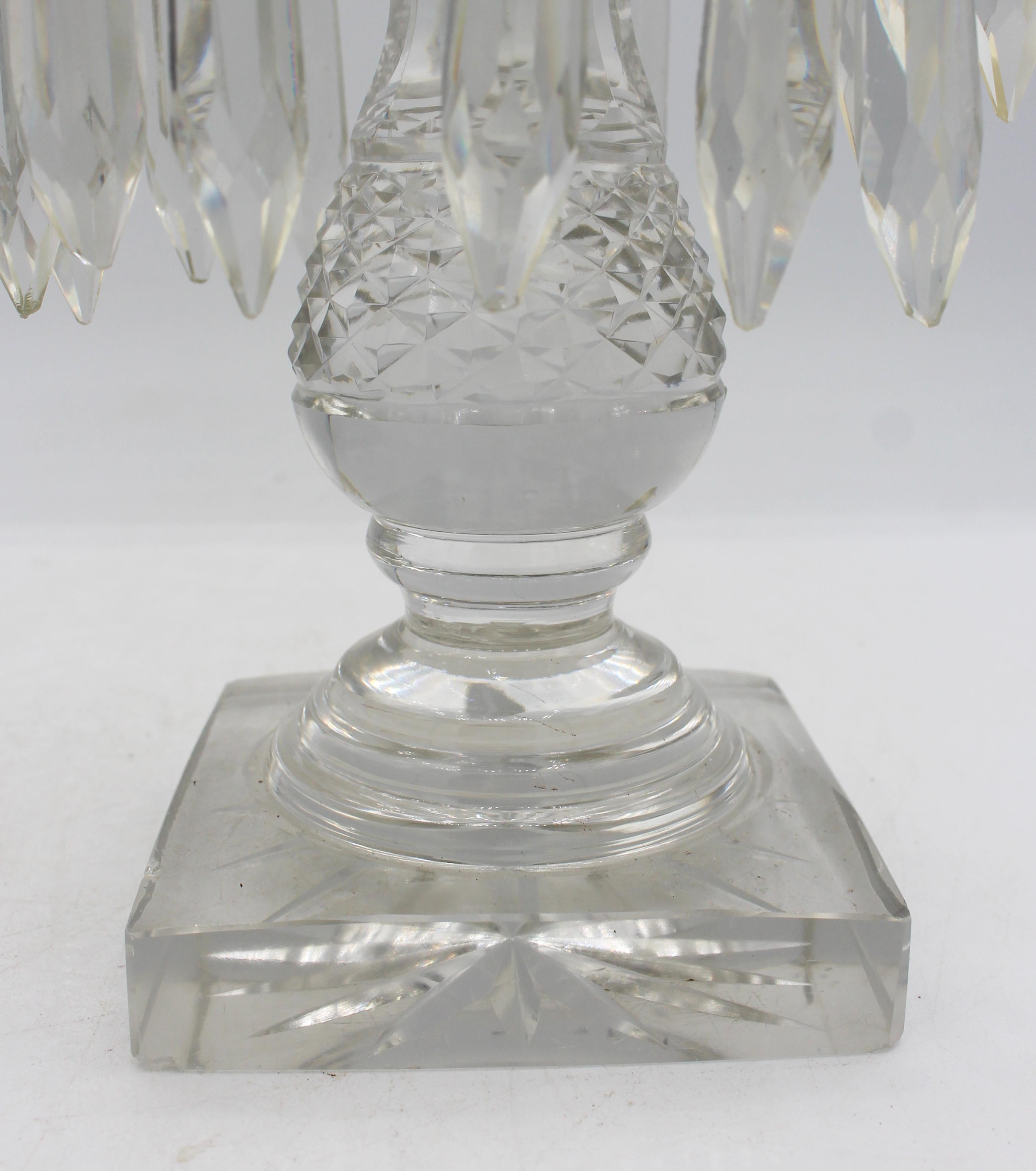 Silver Plate Pair of C. 1860 Georgian Style Irish Glass & Silverplate Girandoles For Sale