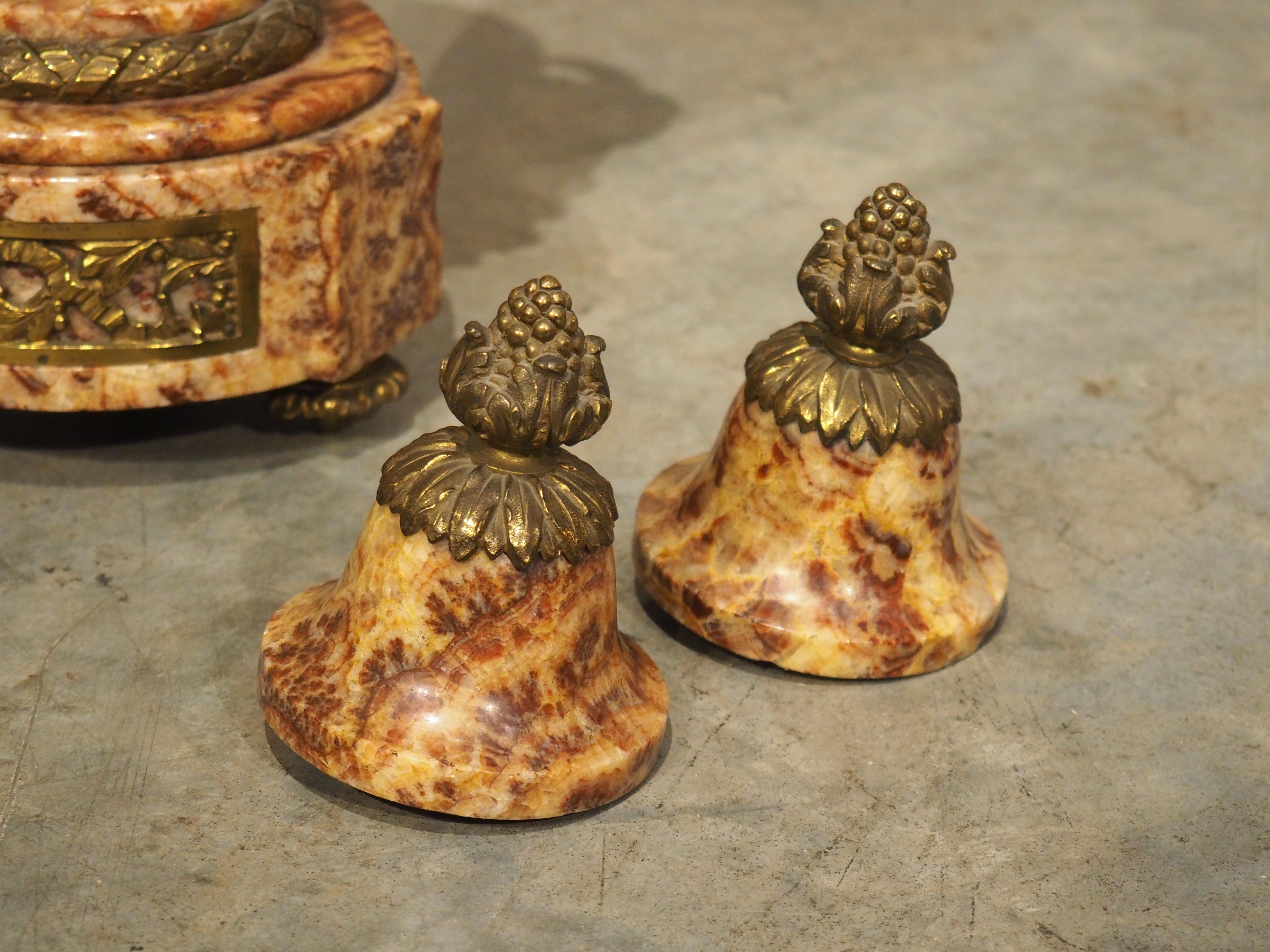 Pair of C. 1880 French Louis XVI Style Carved Marble and Gilt Bronze Cassolettes For Sale 6