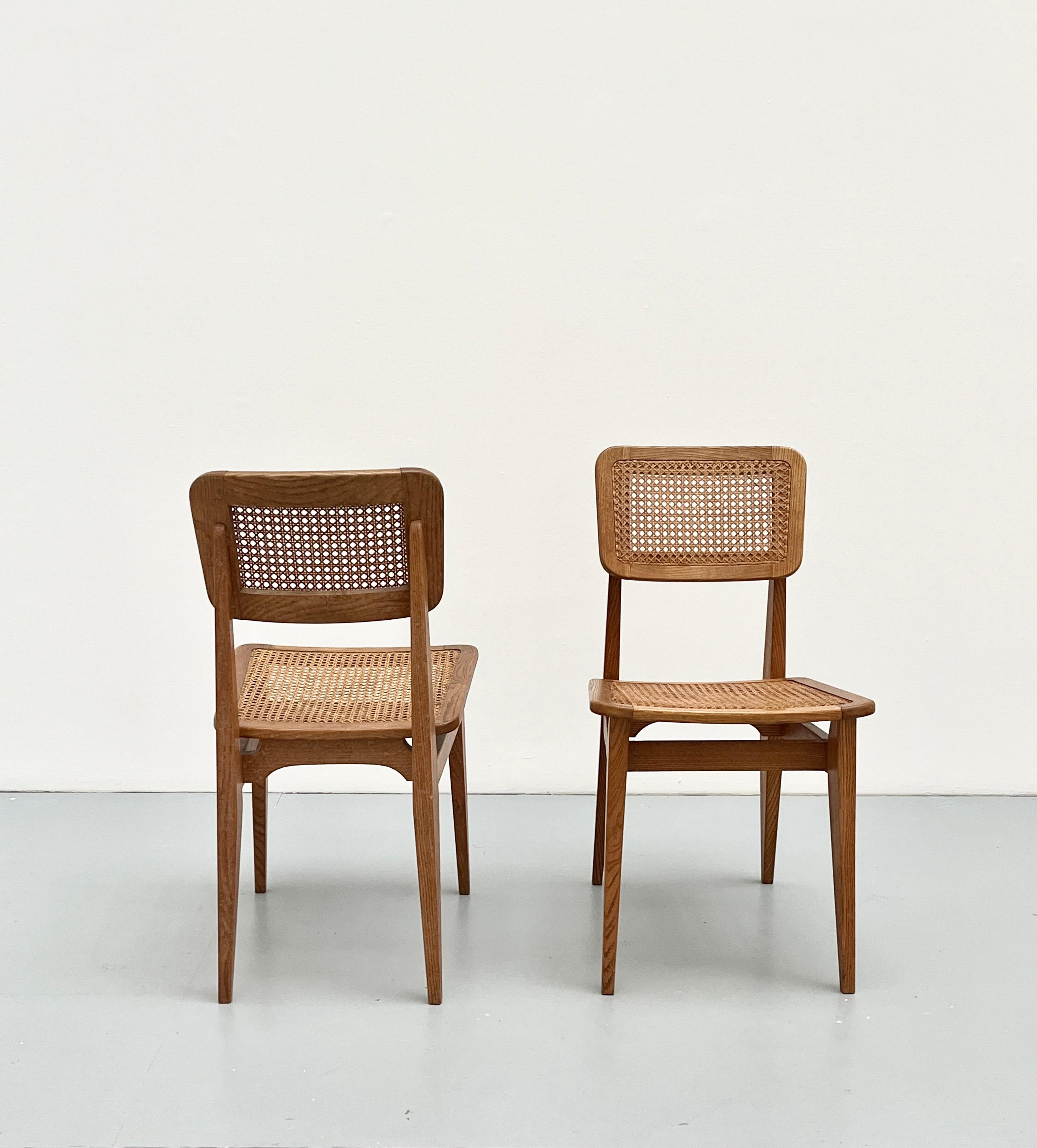 Pair of C chairs by Marcel Gascoin, ARHEC edition, 1947 In Good Condition For Sale In PARIS, FR