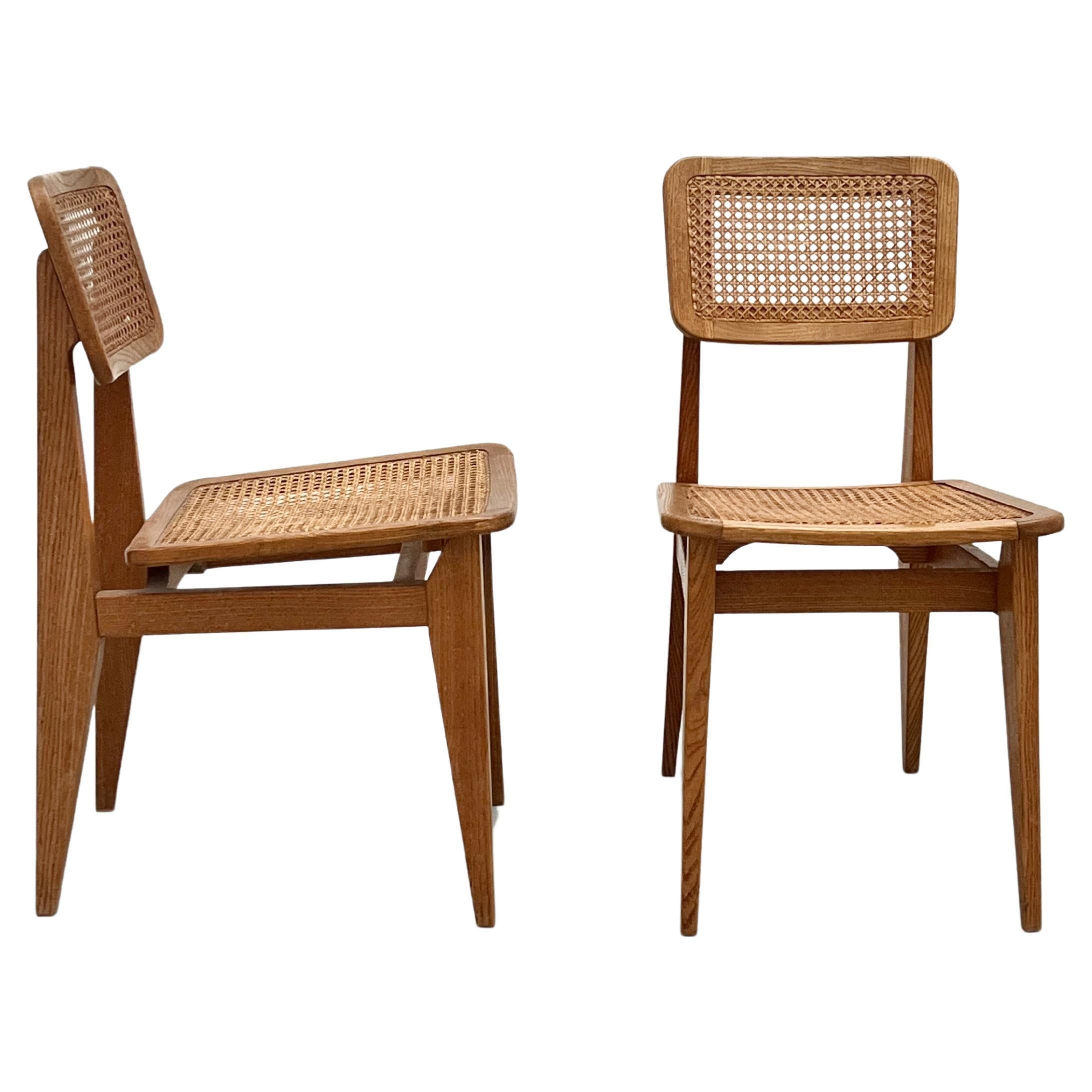 Pair of C chairs by Marcel Gascoin, ARHEC edition, 1947 For Sale
