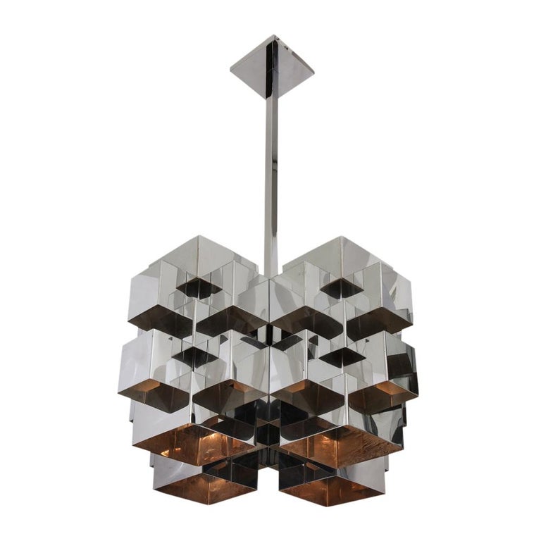 C. Jere Cubist Chandeliers, Chrome Steel For Sale 12