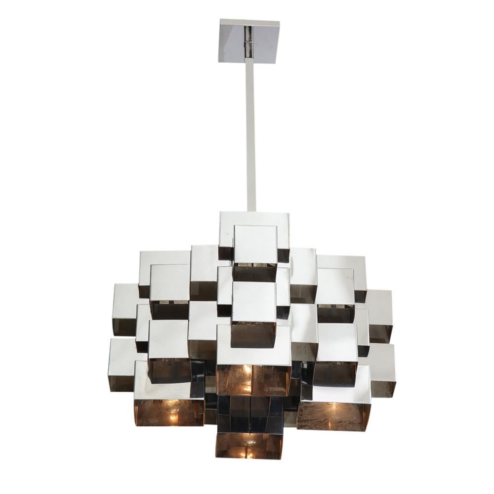 Late 20th Century C. Jere Cubist Chandeliers, Chrome Steel