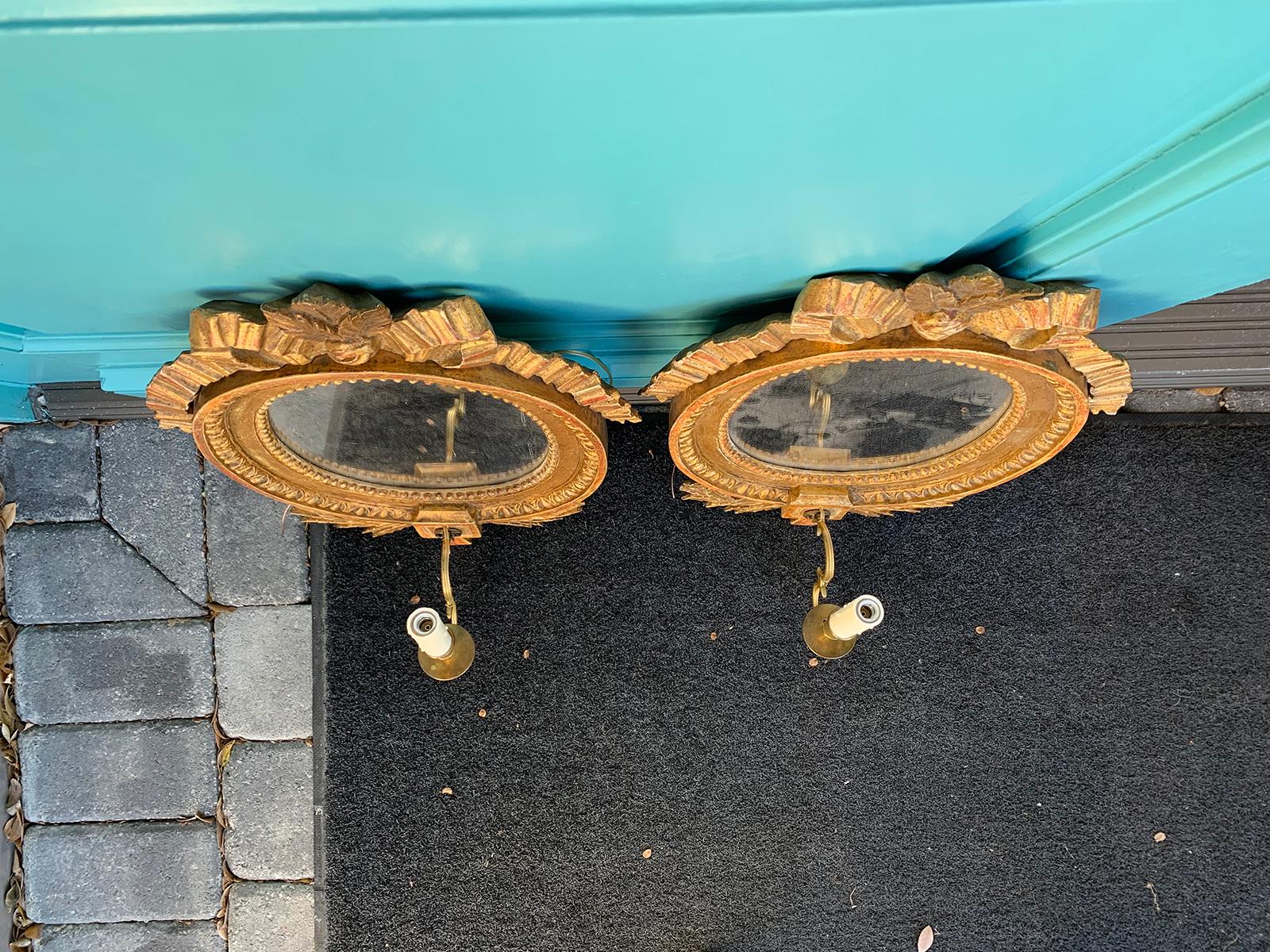 Pair of circa 1800 Swedish Gilt Mirrored Sconces, One Light 12