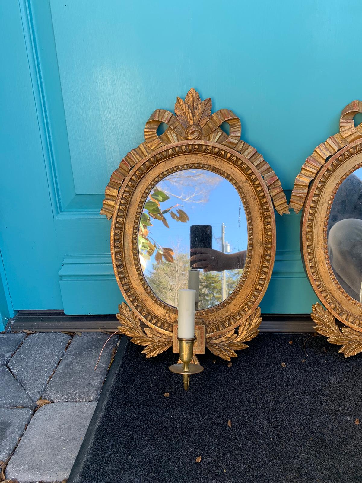 Pair of circa 1800 Swedish Gilt Mirrored Sconces, One Light 5