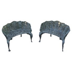 Pair of c.1890 Victorian Cast Iron Garden Benches with Sculptural Leaf Backrests