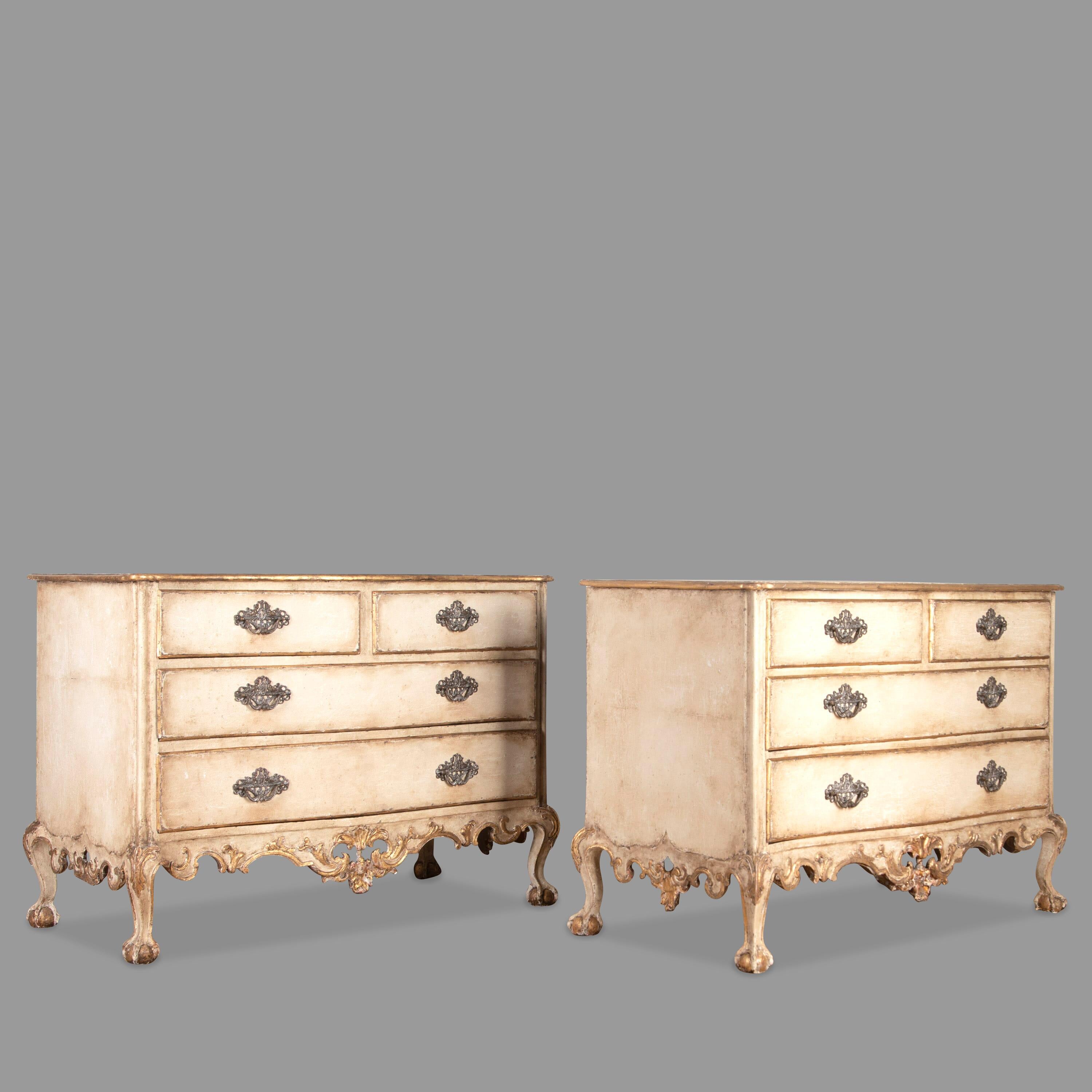 
Home / Stock / 18th Century Pair of Portuguese Commodes
PrevNext


Fantastic pair of C18th Portuguese serpentine commodes with the original cream decoration and gilt highlights. By Dom Jose. The serpentine front flanked by shaped corners and above