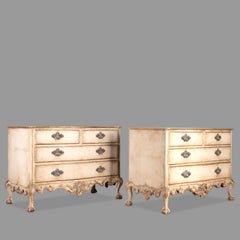 pair of C18th Portuguese serpentine decorated commodes