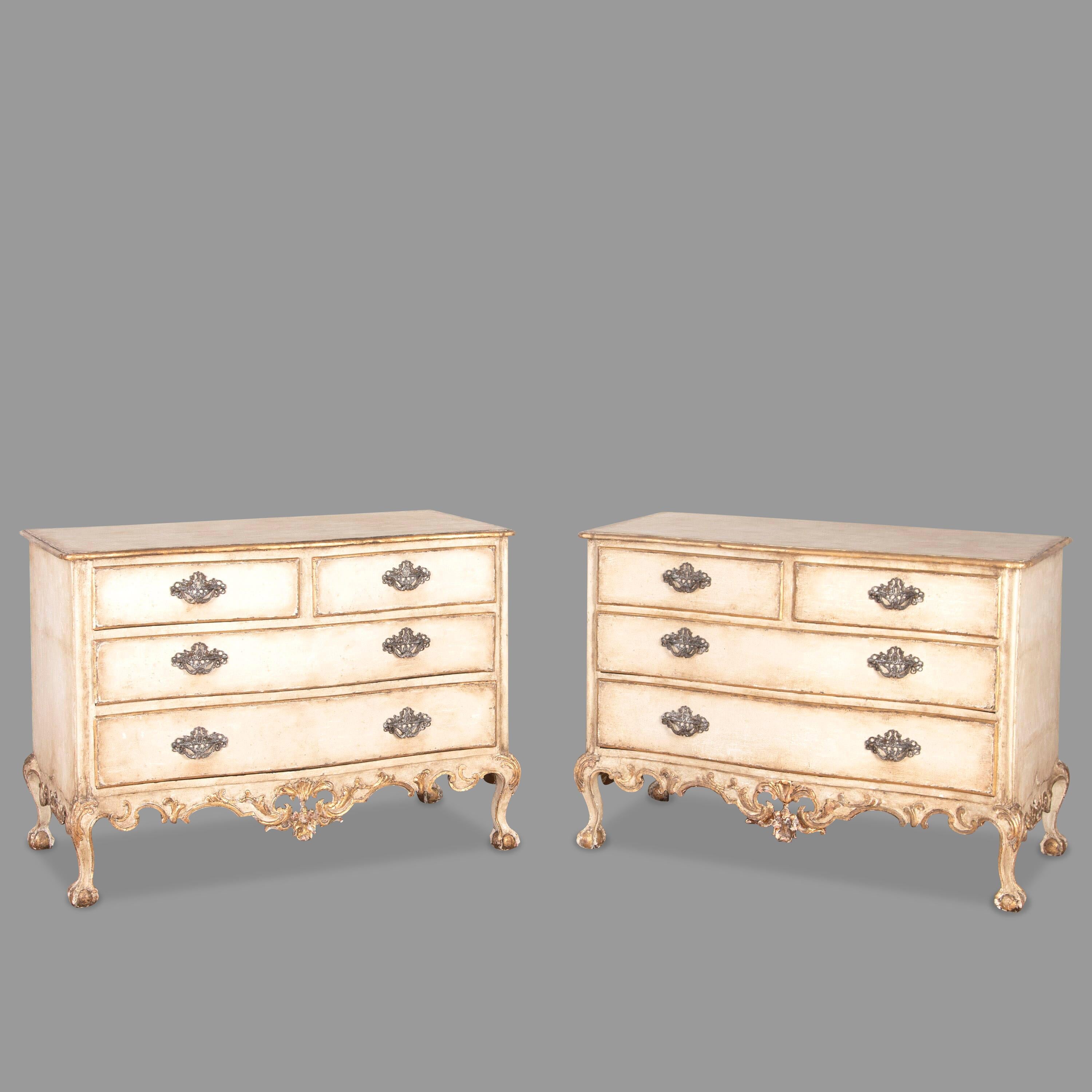 Rococo pair of C18th Portuguese serpentine decorated commodes  For Sale
