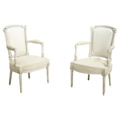 Pair of c.1920
s French Painted Open Armchairs