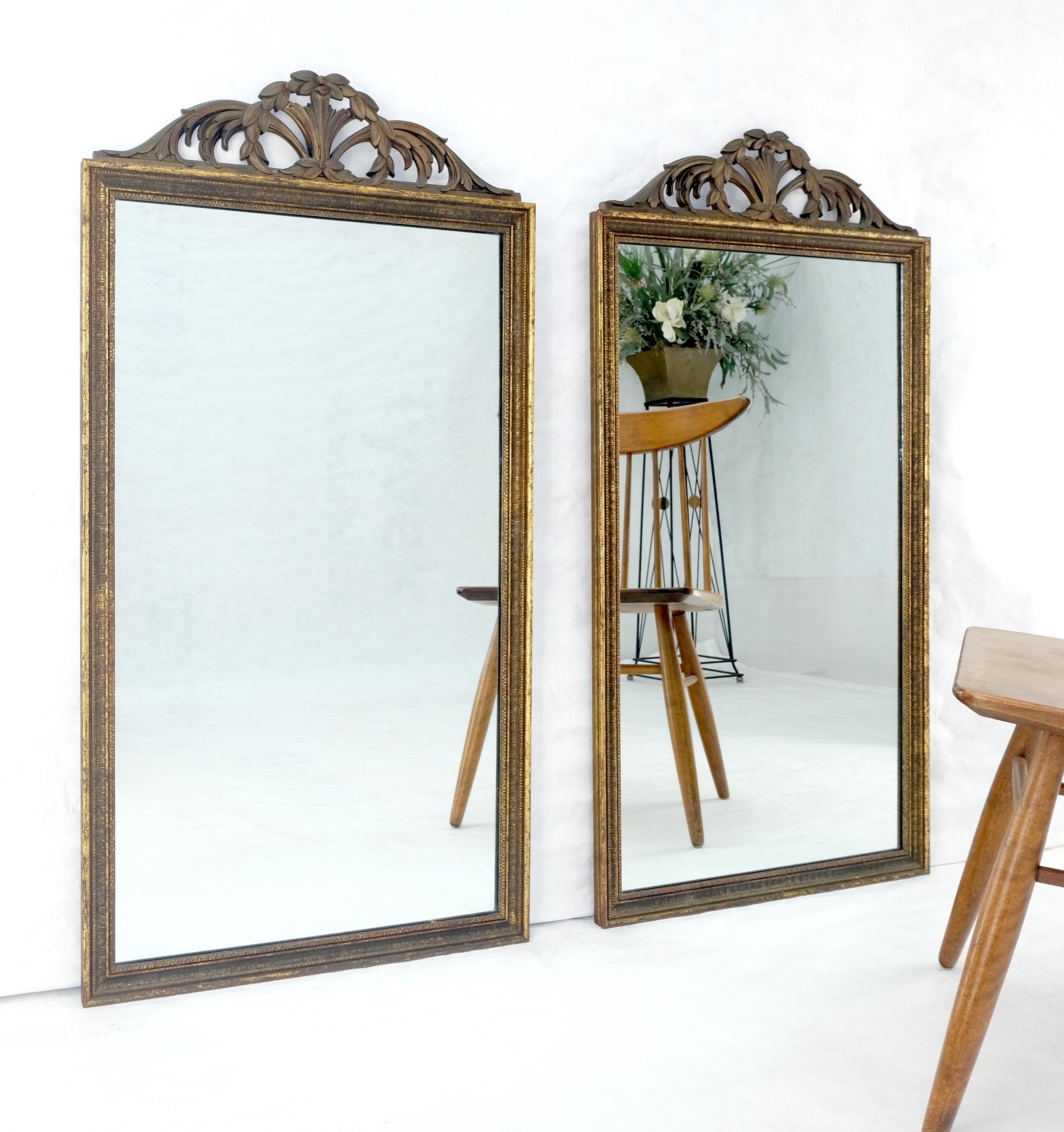 French Provincial Pair of c1940s 23x44 Rectangle Mirrors With French Baroque Bay Leaf Decorations For Sale