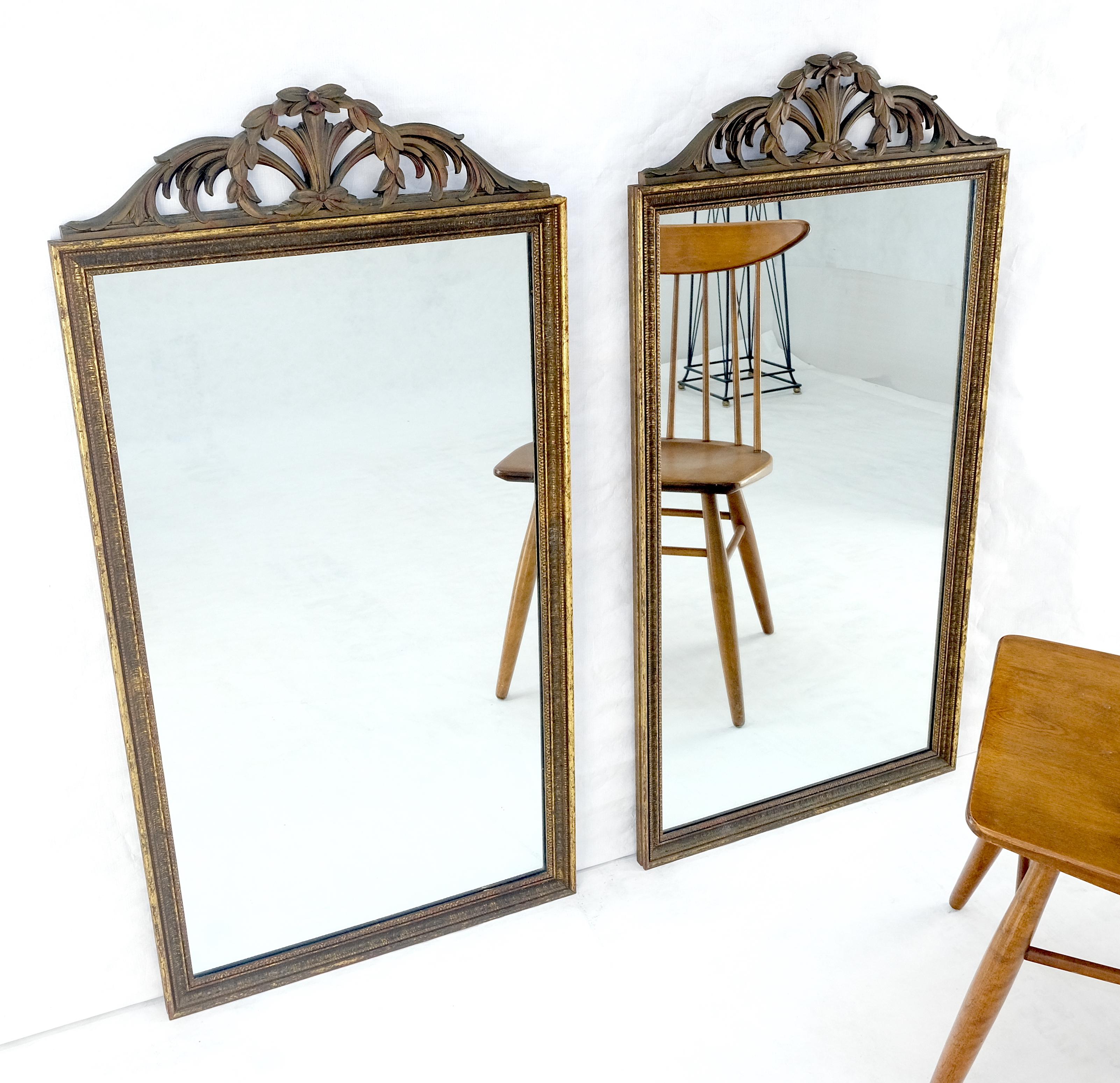 American Pair of c1940s 23x44 Rectangle Mirrors With French Baroque Bay Leaf Decorations For Sale