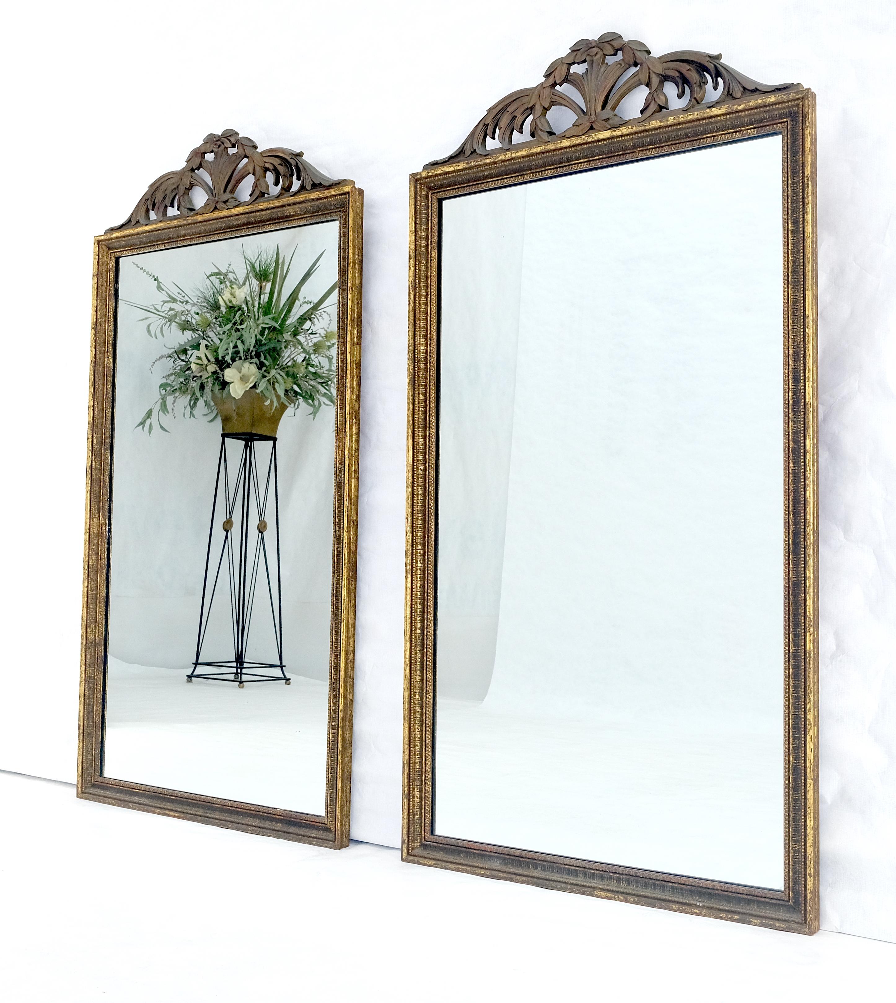 Pair of c1940s 23x44 Rectangle Mirrors With French Baroque Bay Leaf Decorations For Sale 1