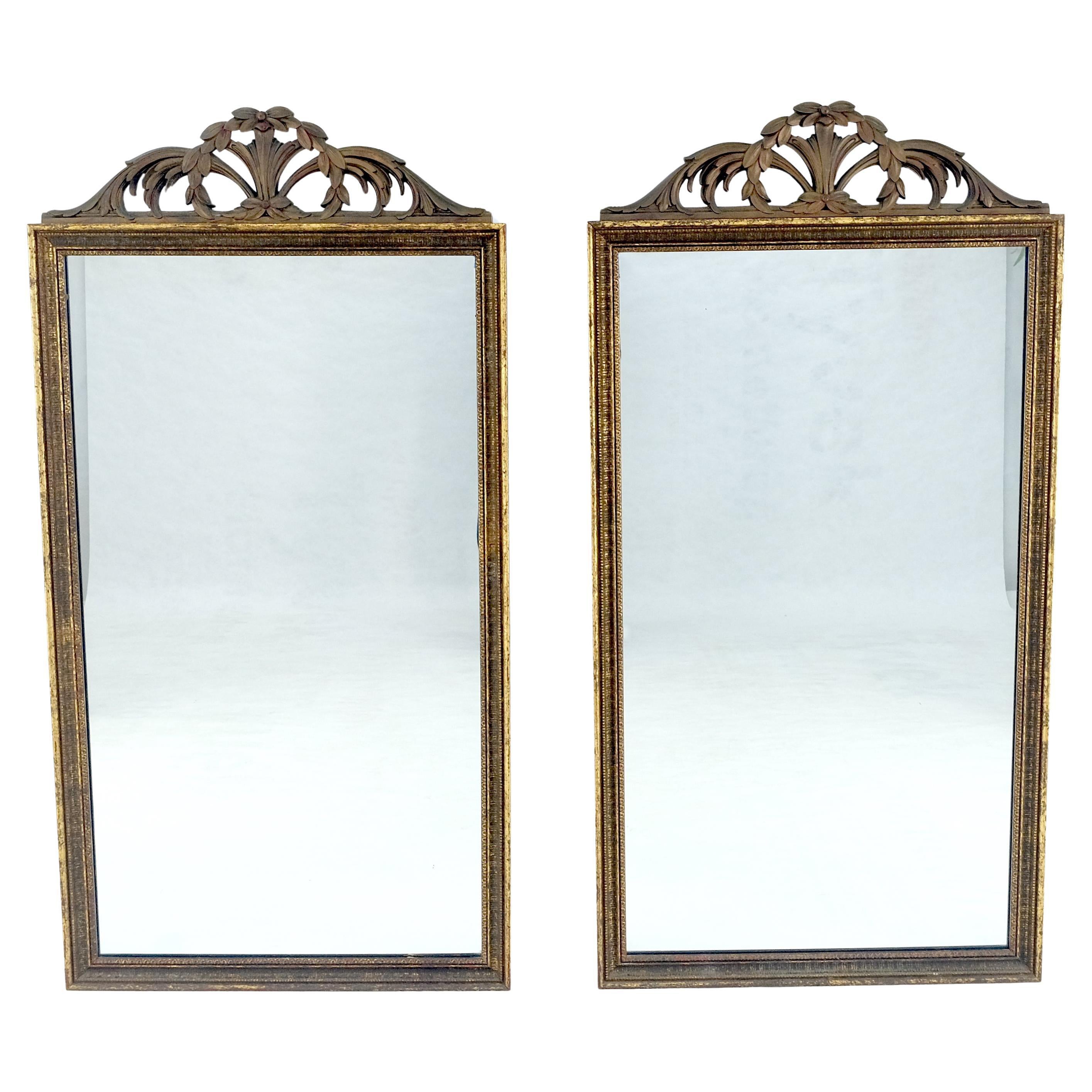 Pair of c1940s 23x44 Rectangle Mirrors With French Baroque Bay Leaf Decorations For Sale