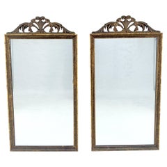 Pair of c1940s 23x44 Rectangle Mirrors With French Baroque Bay Leaf Decorations