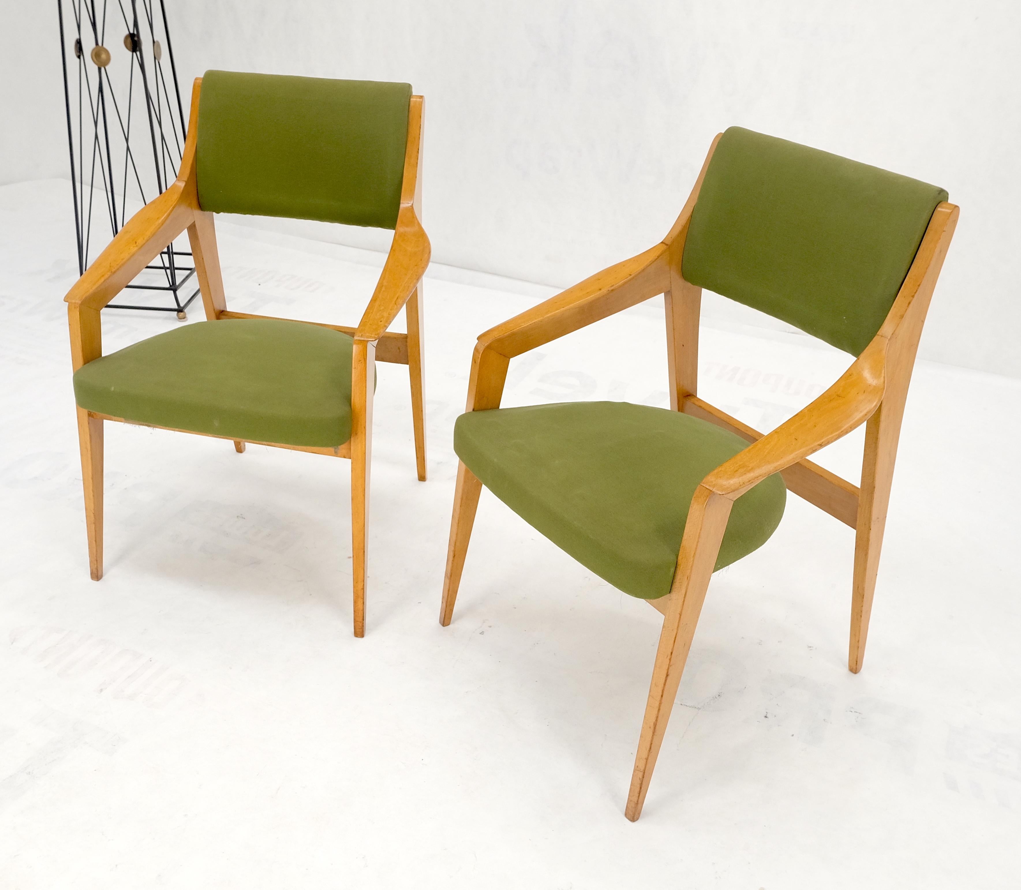 Pair of c1950s Blond Birch Scandinavian Swedish Arm Chairs Green Upholstery For Sale 5