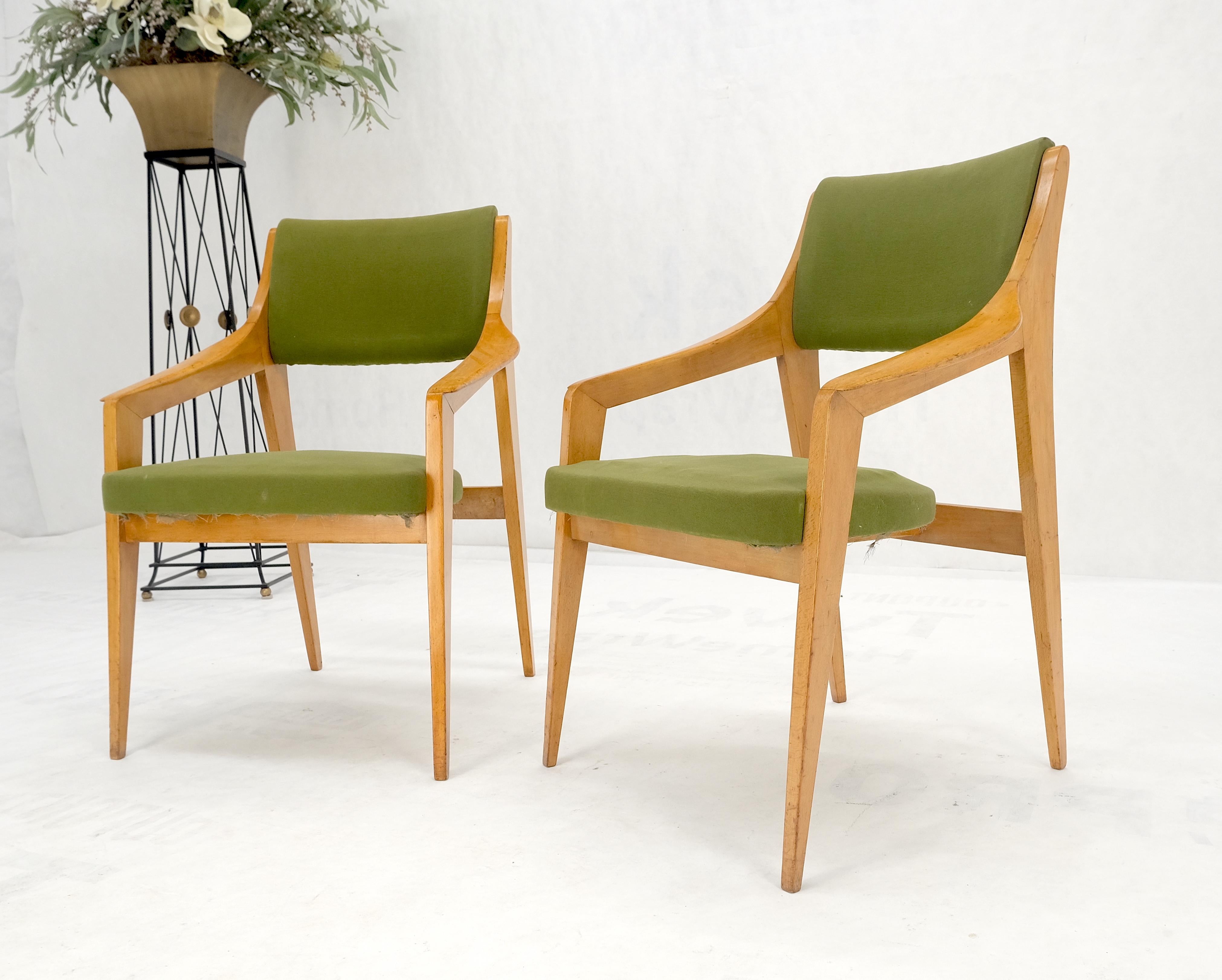 Pair of c1950s Blond Birch Scandinavian Swedish Arm Chairs Green Upholstery For Sale 6