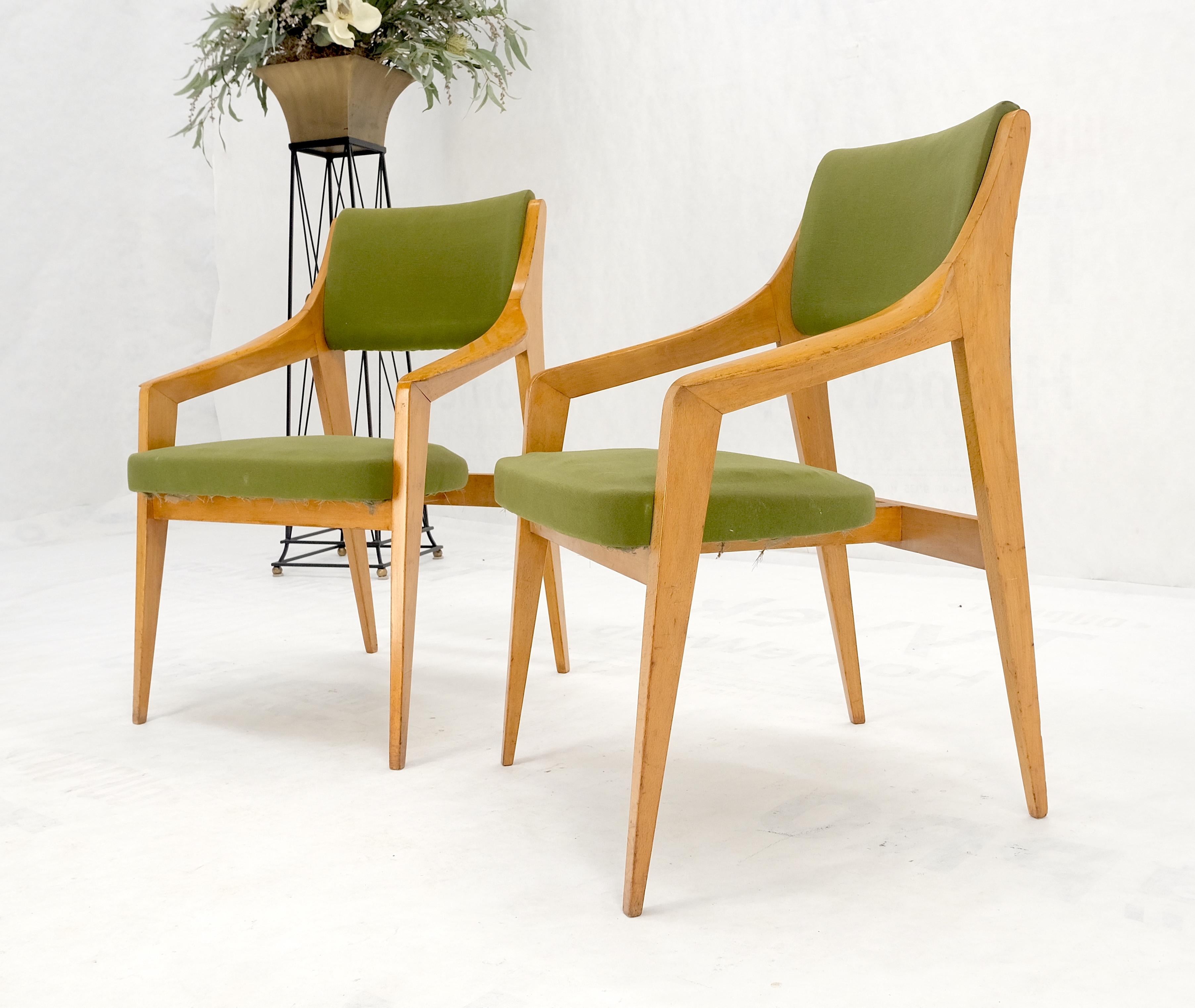 Pair of c1950s Blond Birch Scandinavian Swedish Arm Chairs Green Upholstery For Sale 8