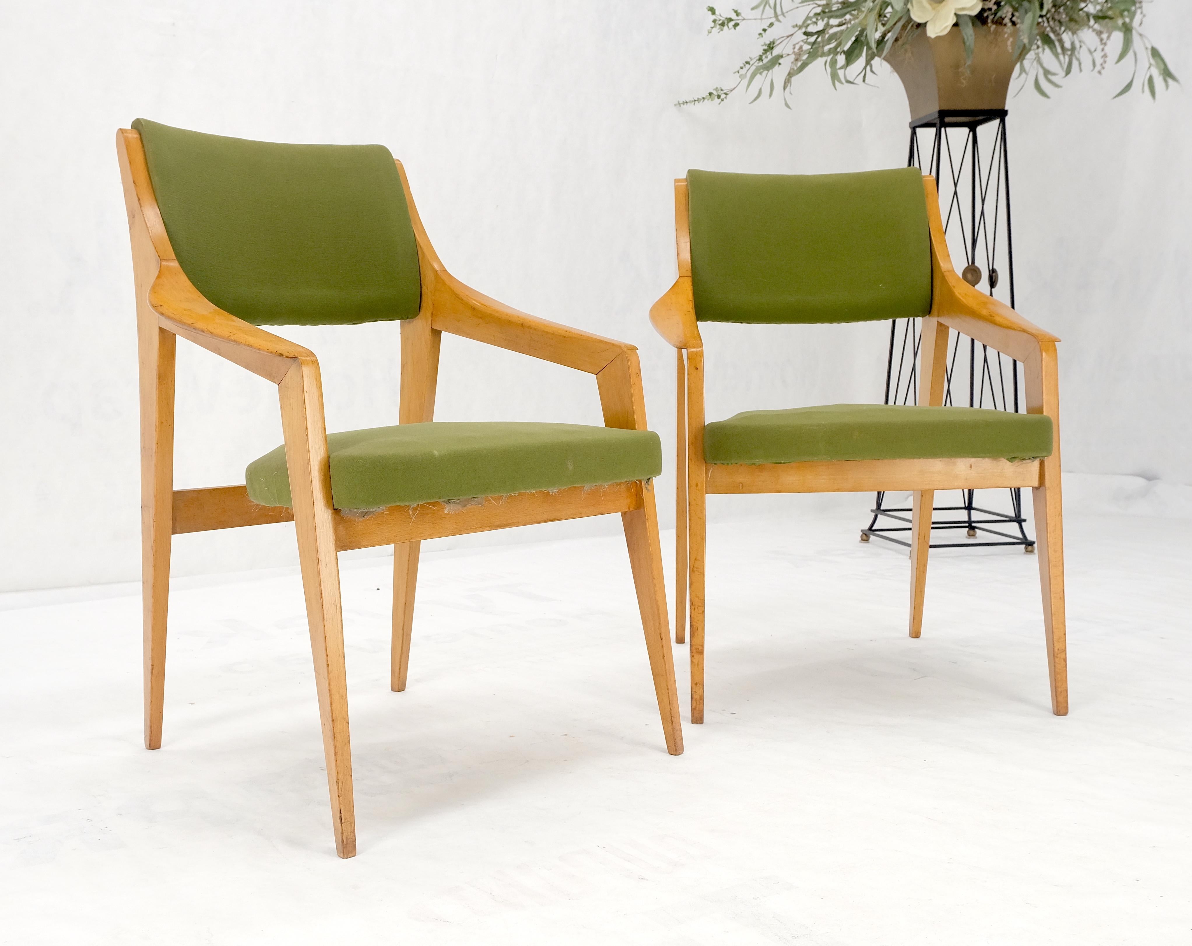 Pair of c1950s Blond Birch Scandinavian Swedish Arm Chairs Green Upholstery For Sale 9