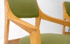 Pair of c1950s Blond Birch Scandinavian Swedish Arm Chairs Green Upholstery