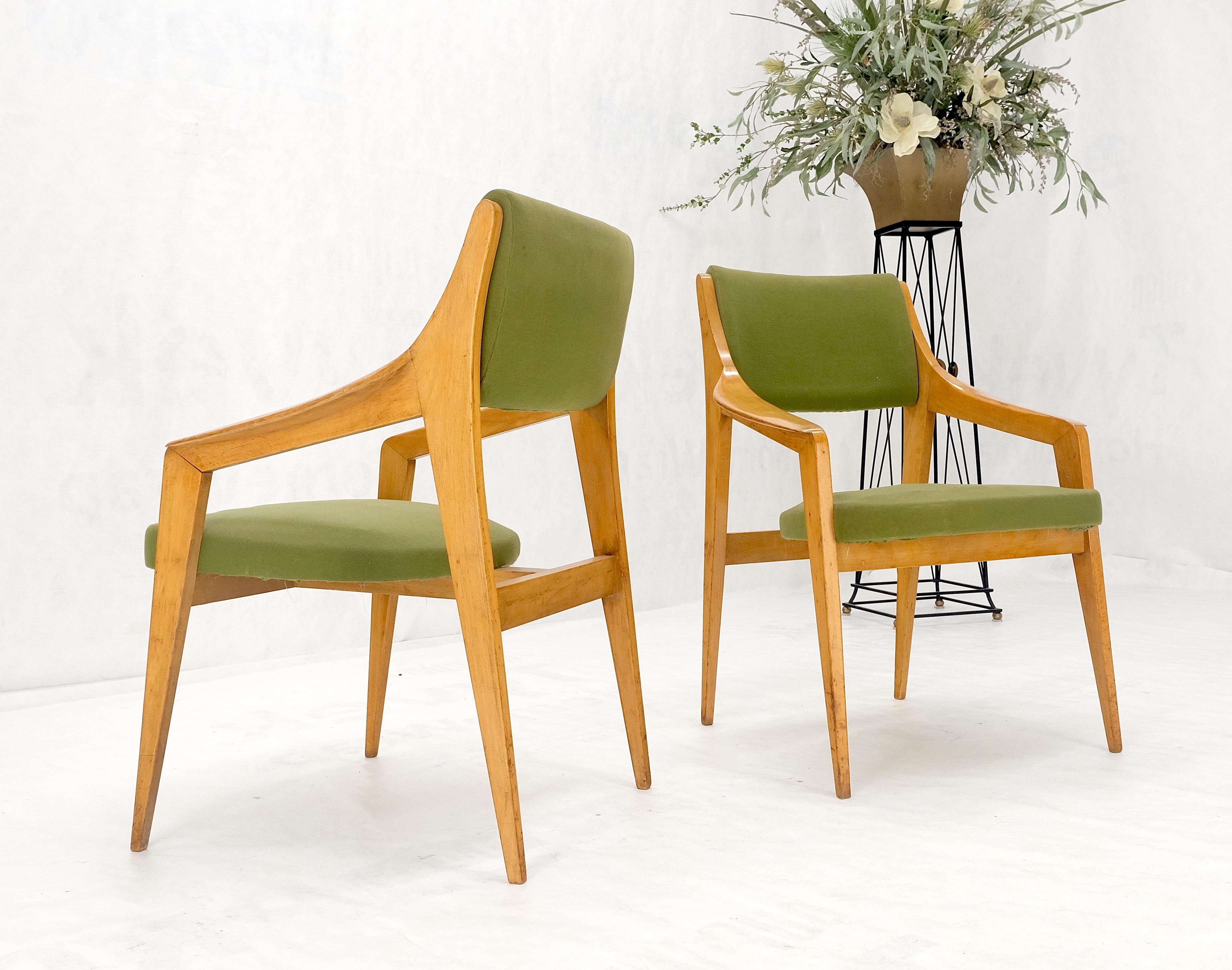 Lacquered Pair of c1950s Blond Birch Scandinavian Swedish Arm Chairs Green Upholstery For Sale