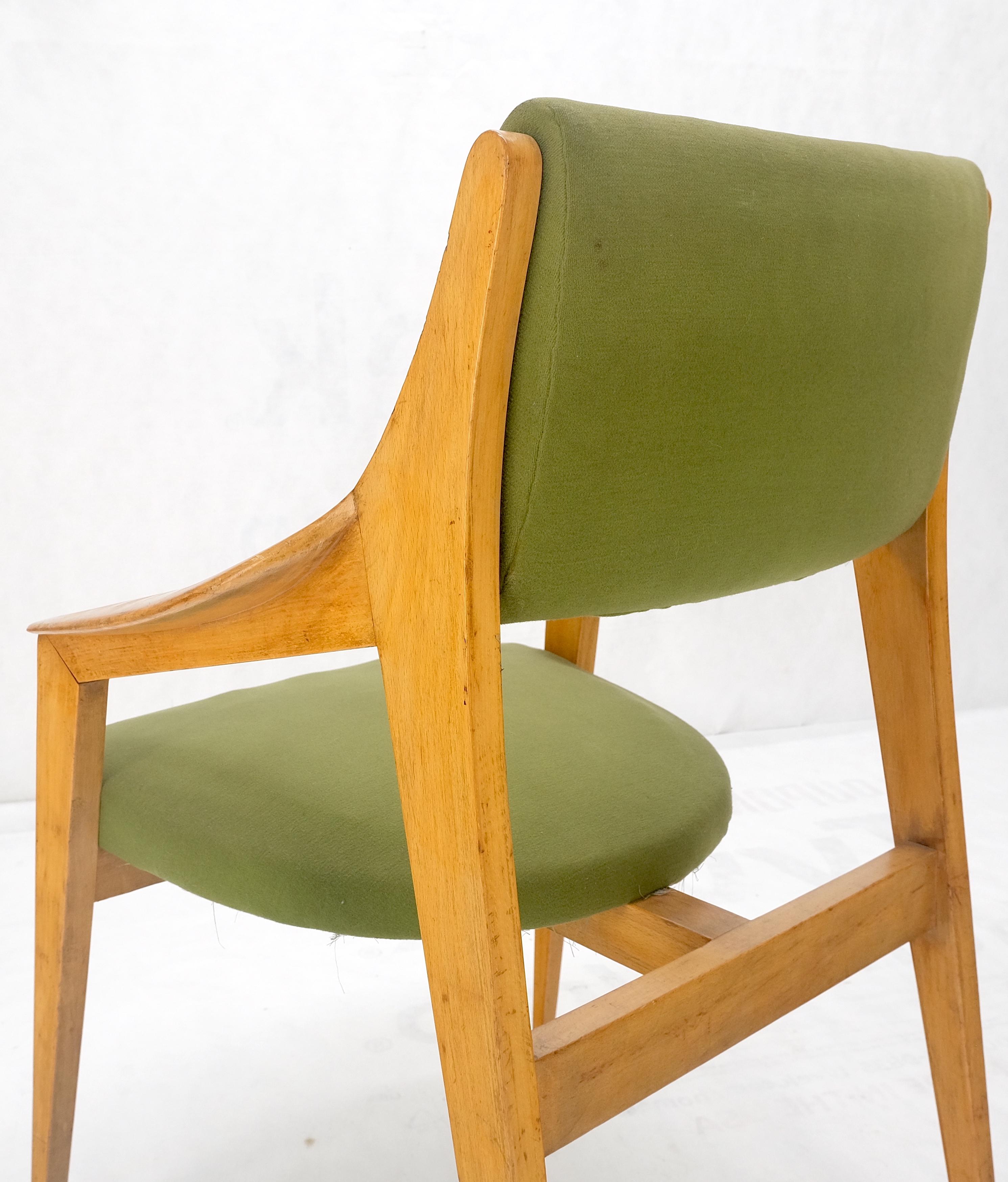 Pair of c1950s Blond Birch Scandinavian Swedish Arm Chairs Green Upholstery In Distressed Condition For Sale In Rockaway, NJ