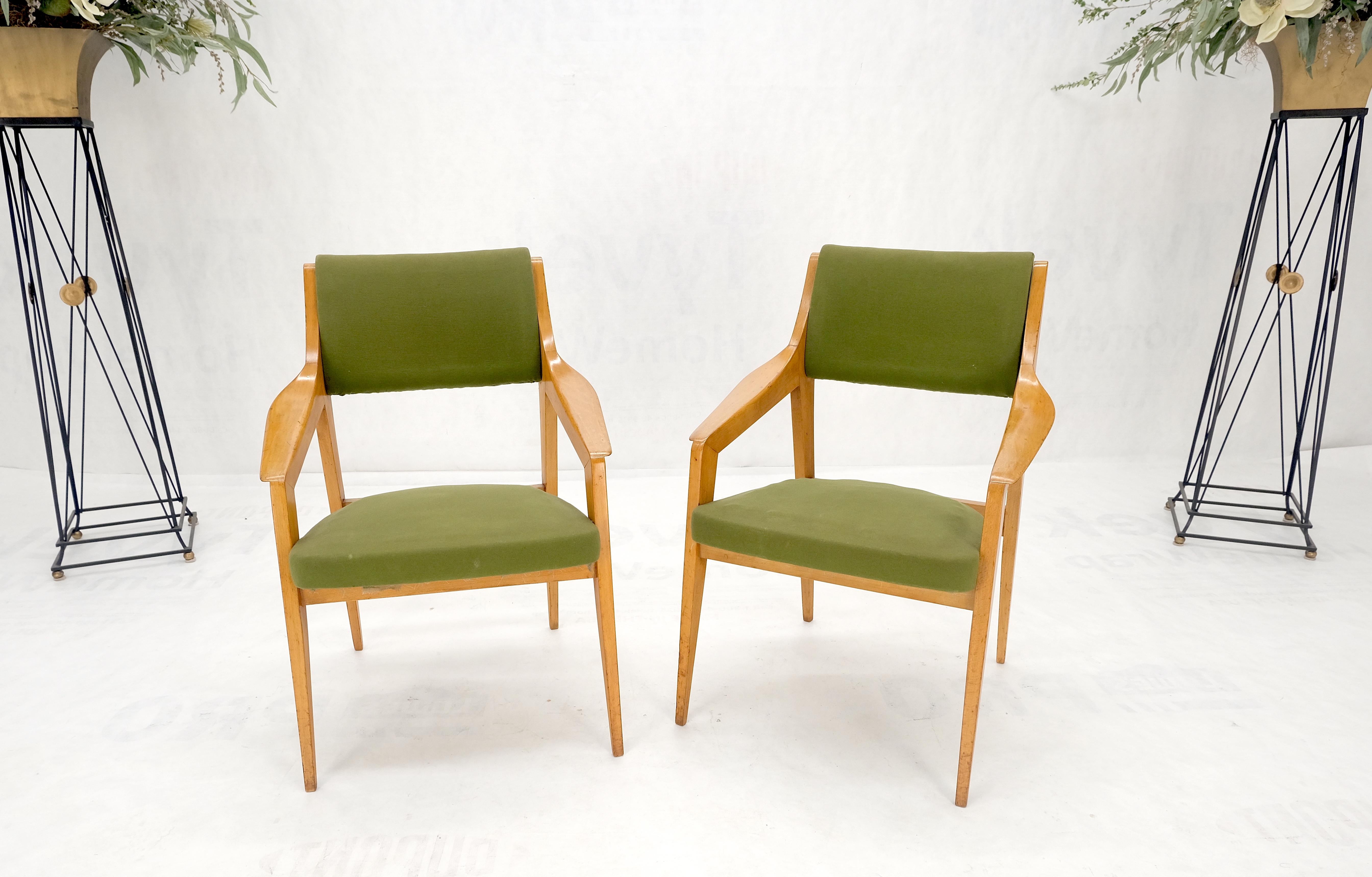 20th Century Pair of c1950s Blond Birch Scandinavian Swedish Arm Chairs Green Upholstery For Sale