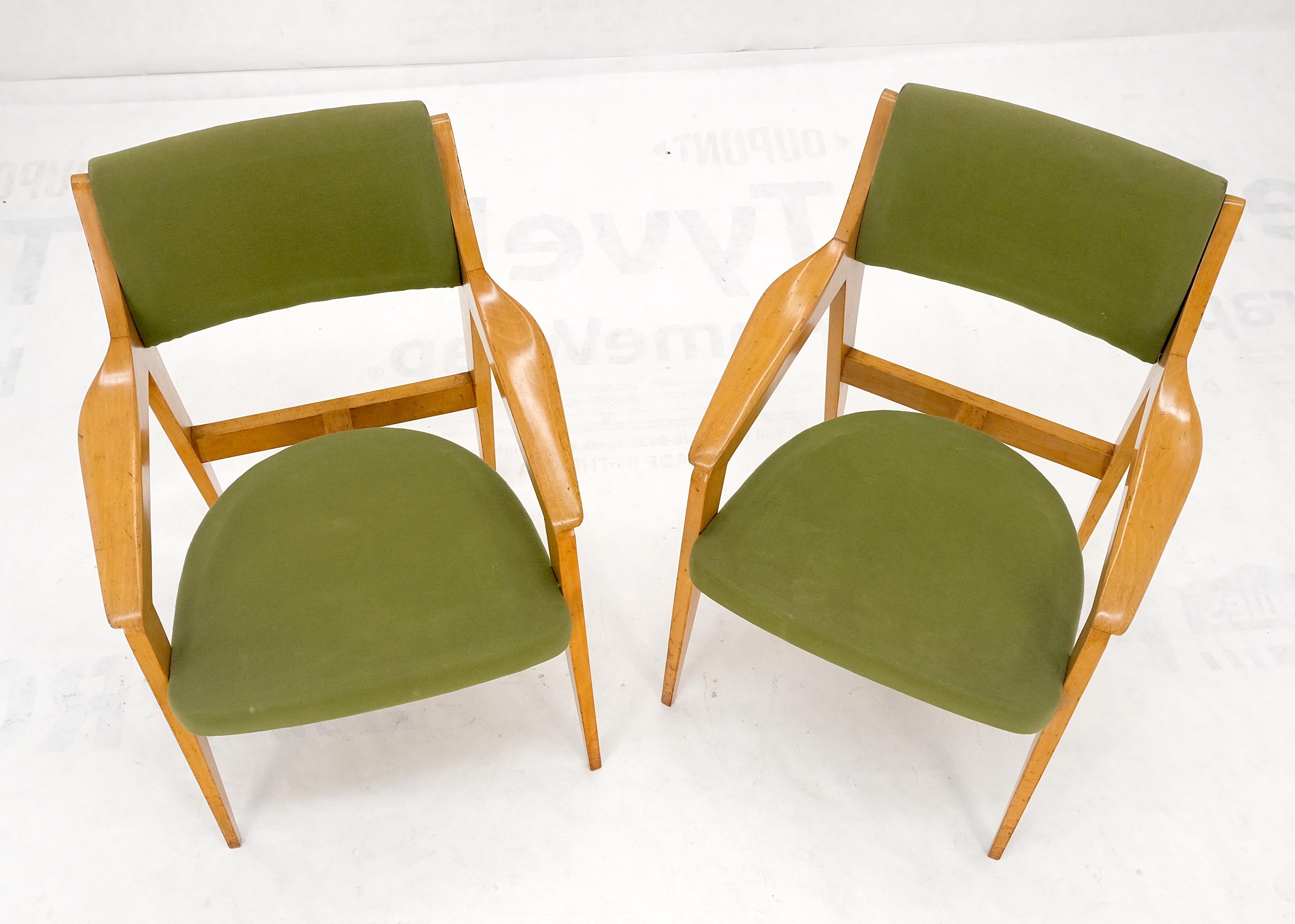 Pair of c1950s Blond Birch Scandinavian Swedish Arm Chairs Green Upholstery For Sale 2