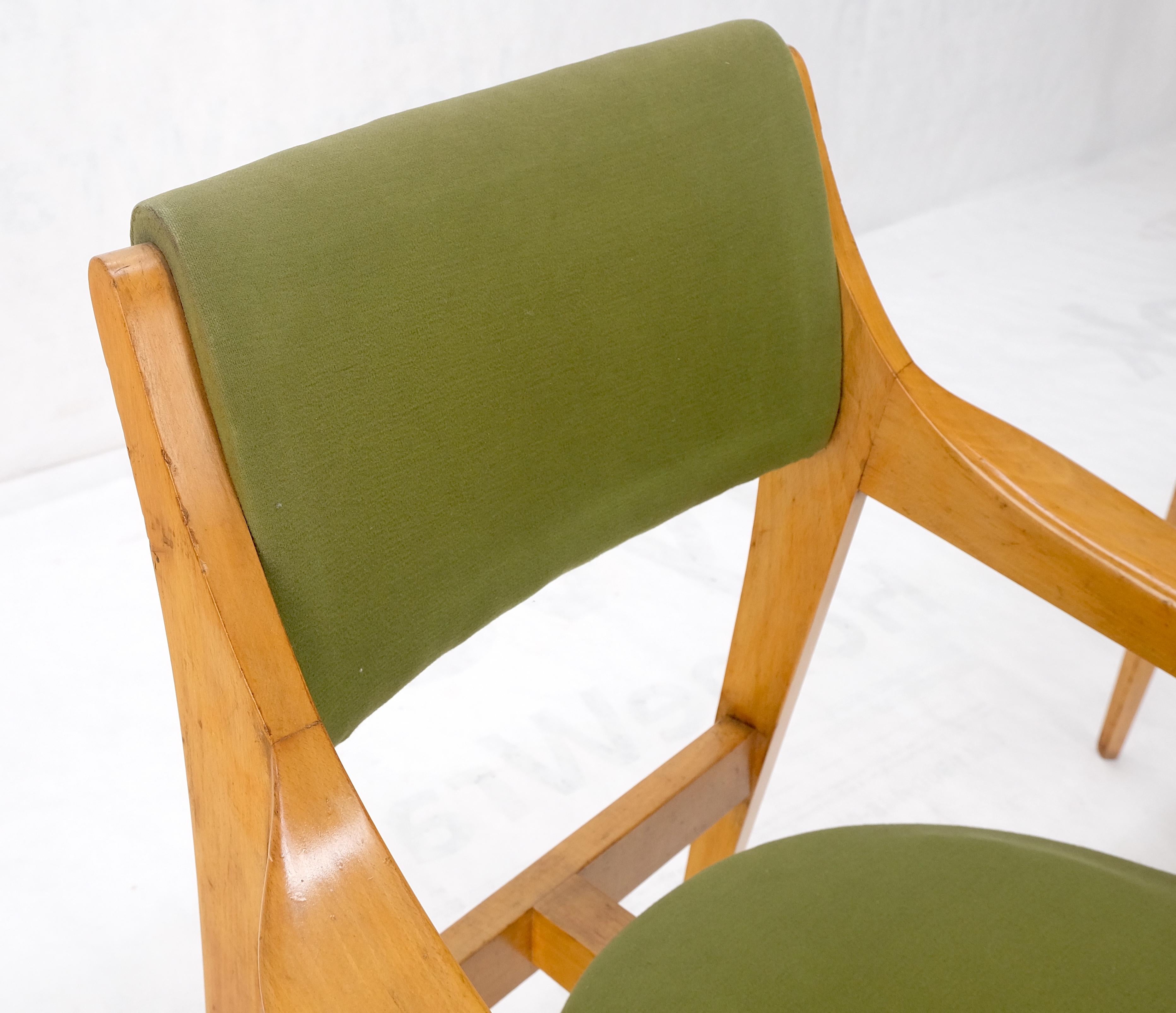 Pair of c1950s Blond Birch Scandinavian Swedish Arm Chairs Green Upholstery For Sale 3