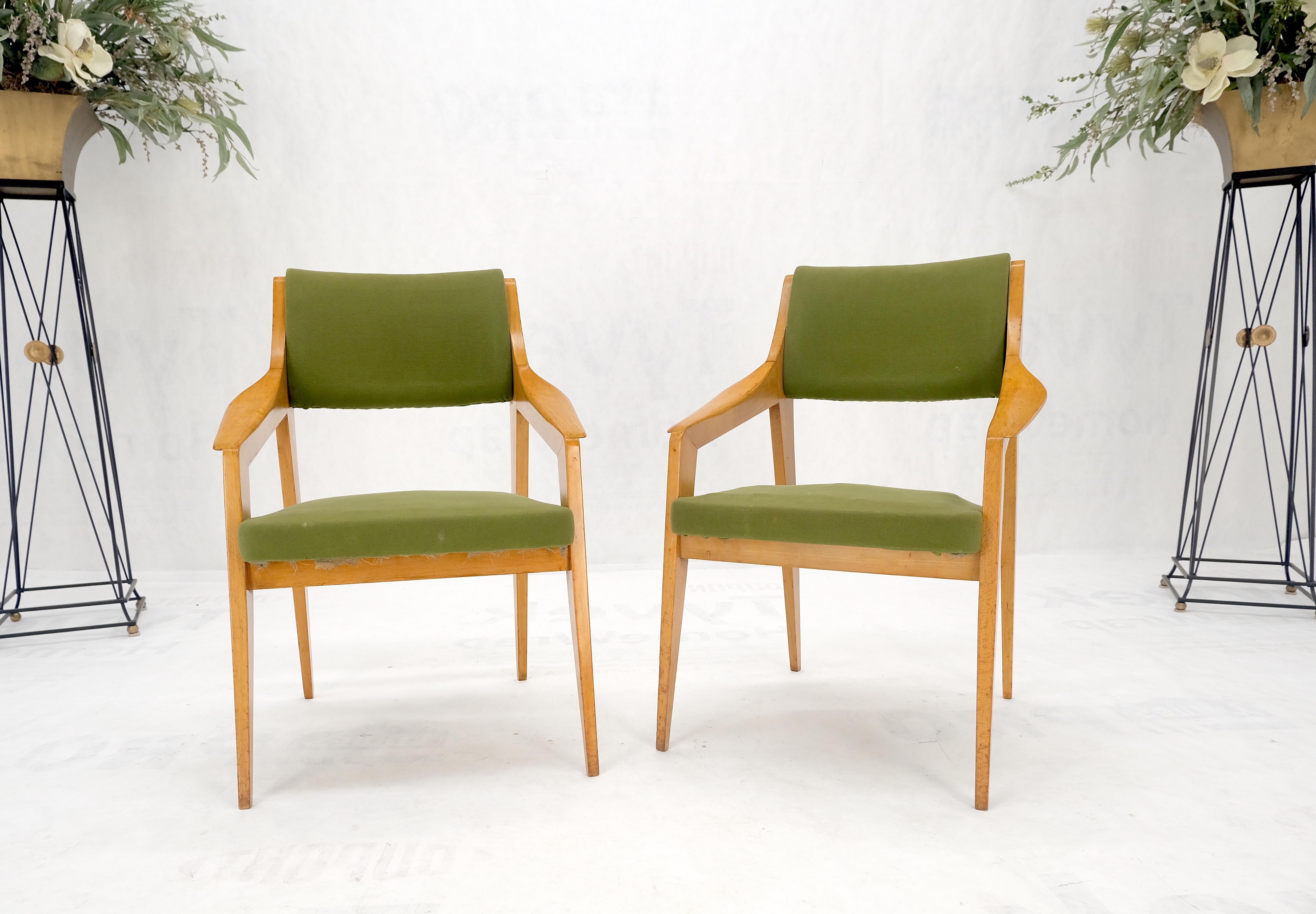 Pair of c1950s Blond Birch Scandinavian Swedish Arm Chairs Green Upholstery For Sale 4