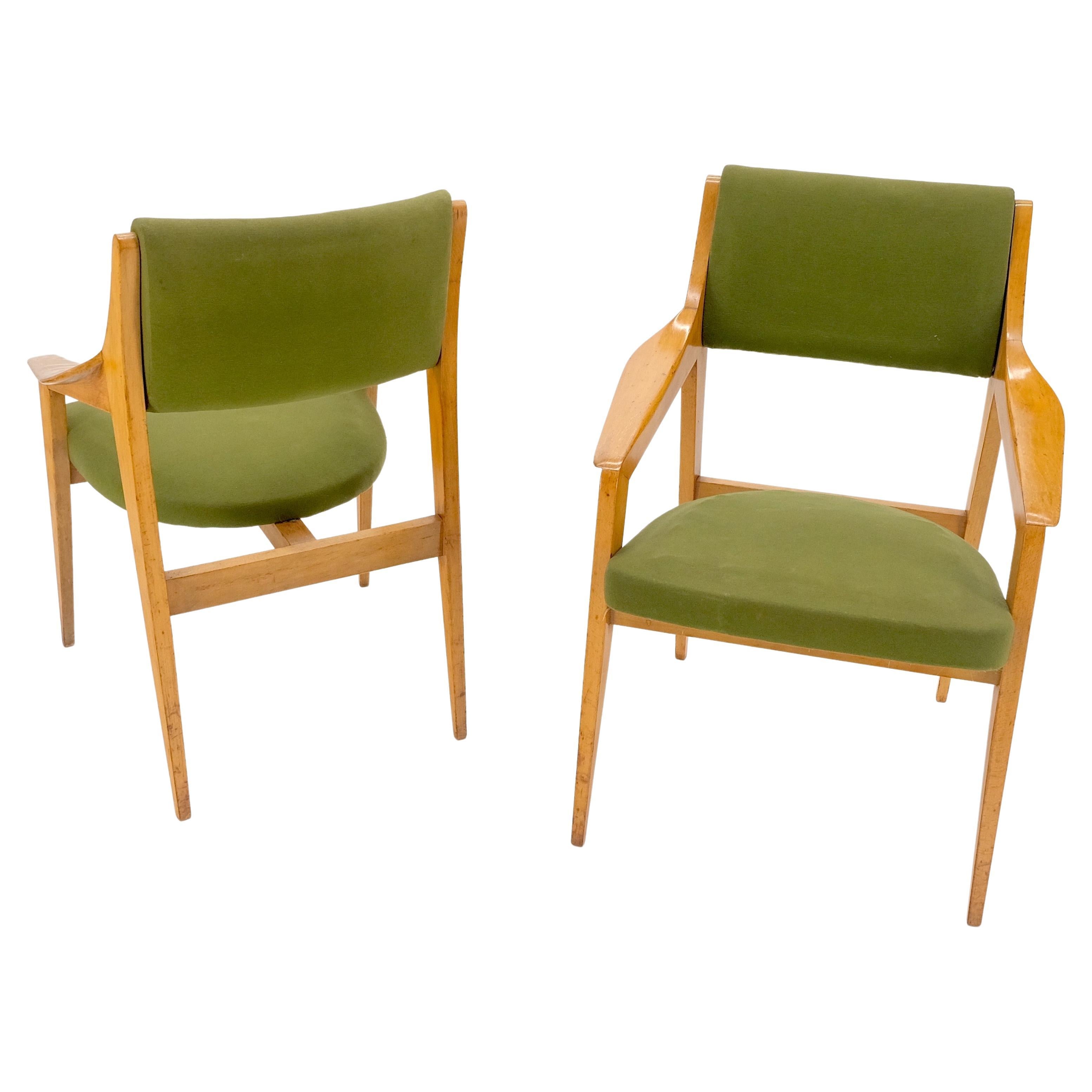Pair of c1950s Blond Birch Scandinavian Swedish Arm Chairs Green Upholstery For Sale