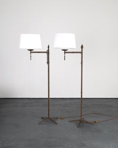 Pair Of C.1960s Spanish Forged Iron Swing Arm Floor Lamps