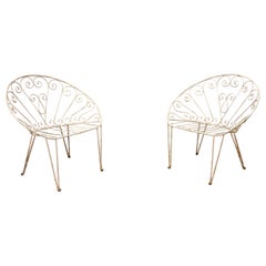 Pair of c1960's wrought iron Saucer Chairs with ornate scroll work