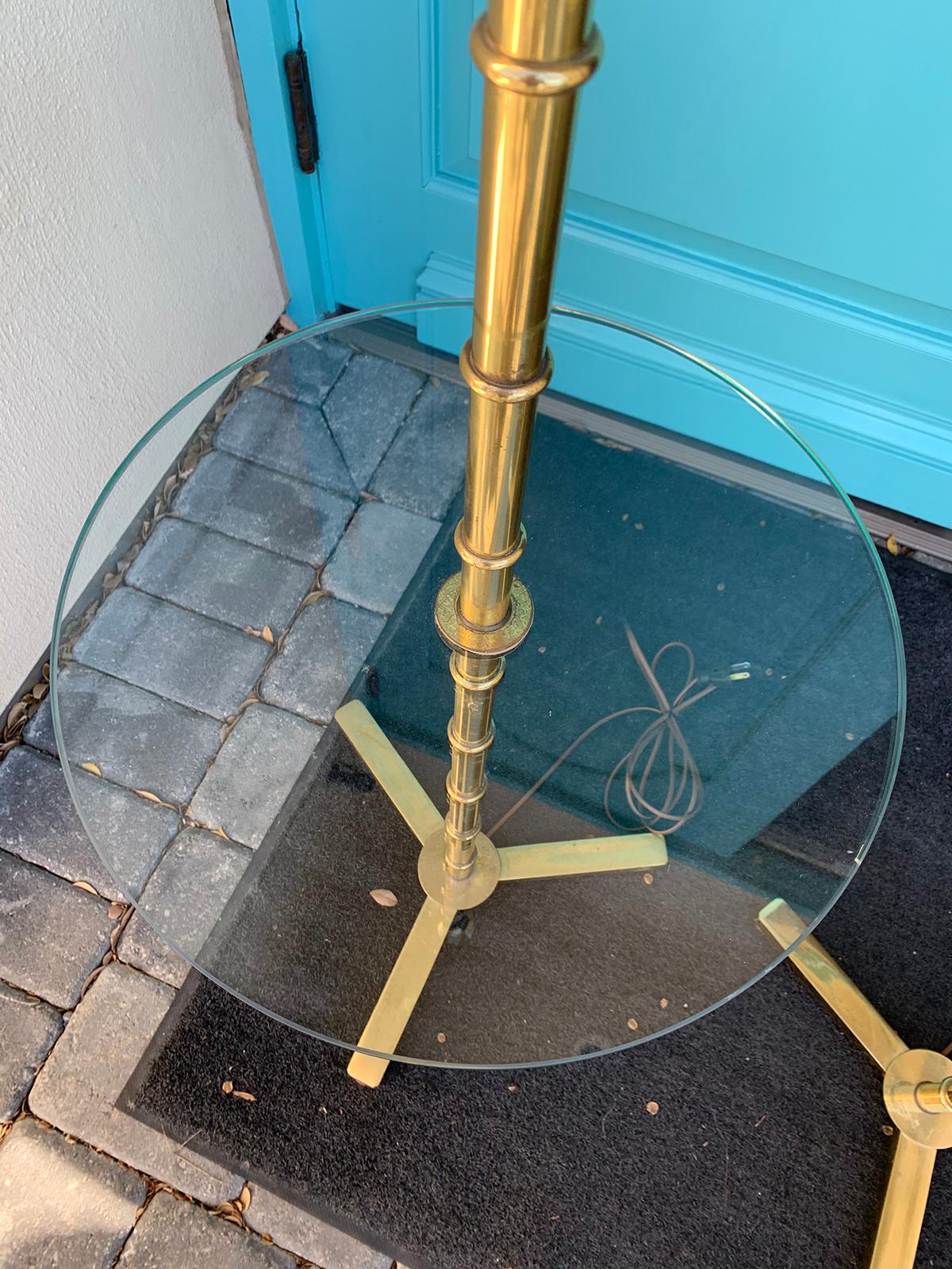 Pair of Brass Faux Bamboo and Glass Table Floor Lamps, circa 1970s 3
