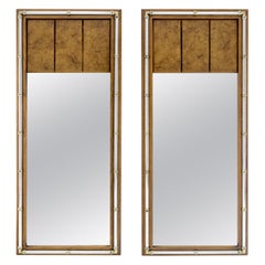 Pair of c1970s Mid Century Faux Bamboo Crome 
Burl Rectangle Wall Mirrors MINT