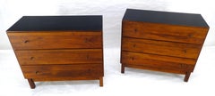 Pair of c1970s Solid Walnut Black Mica Top 3 Drawers Bachelor Chest Dresser MINT