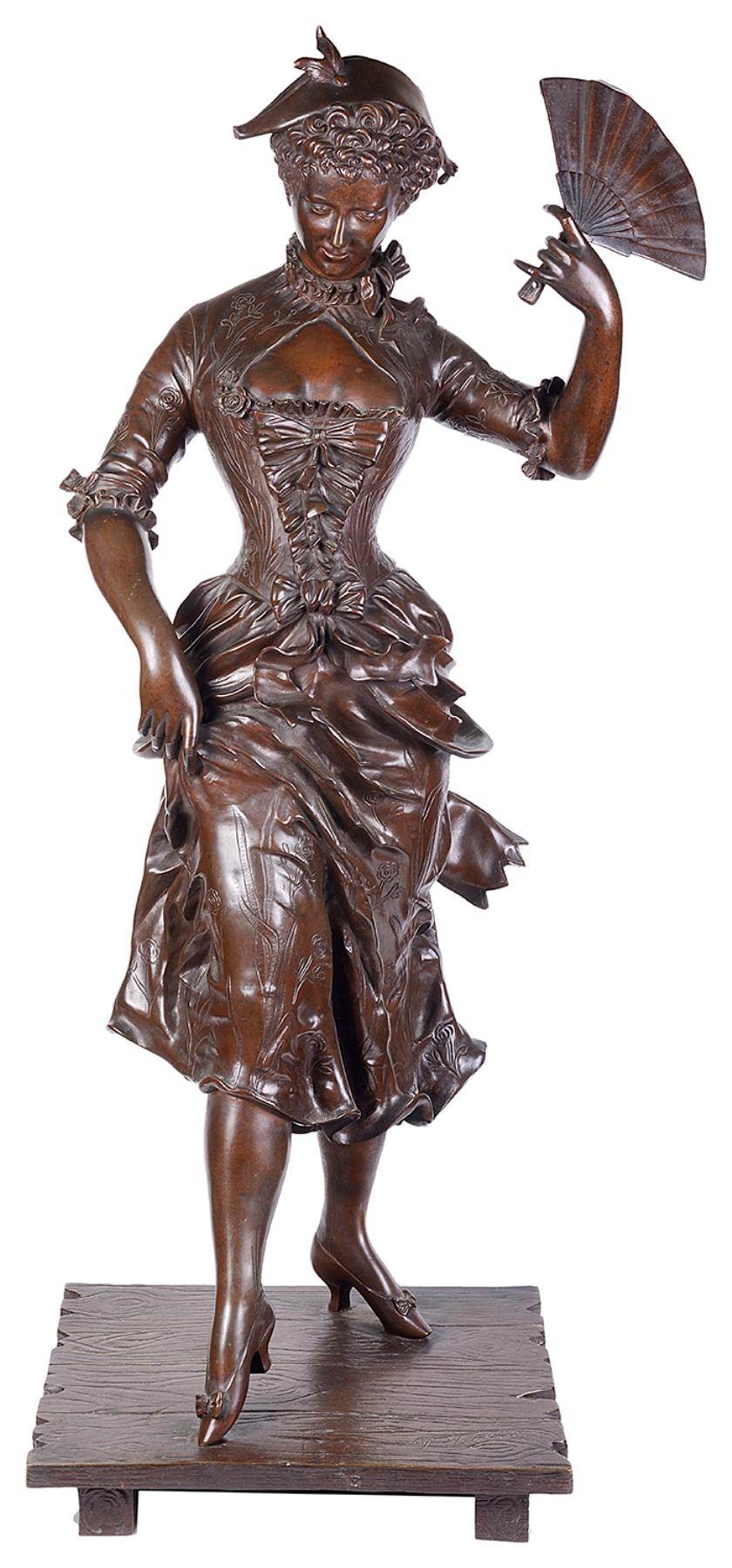 French Pair of 19th Century Bronze Harlequin and Columbine Statues by P. Dubois