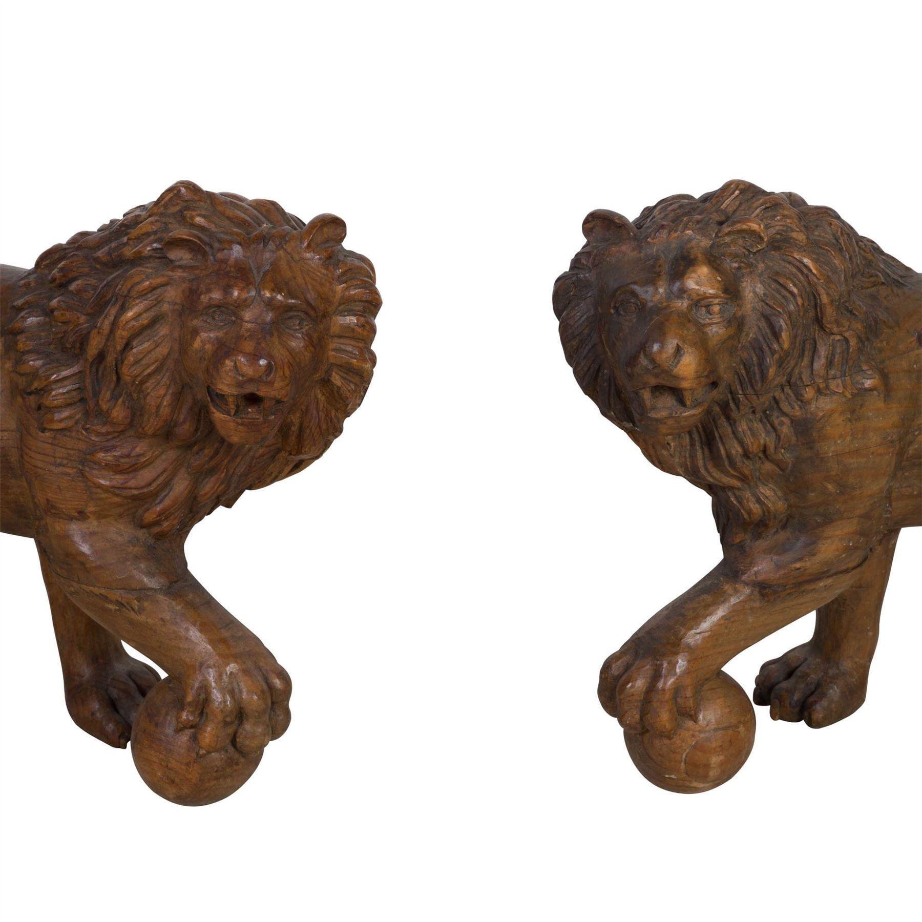 Neoclassical Pair of C19th Carved Medici Lions
