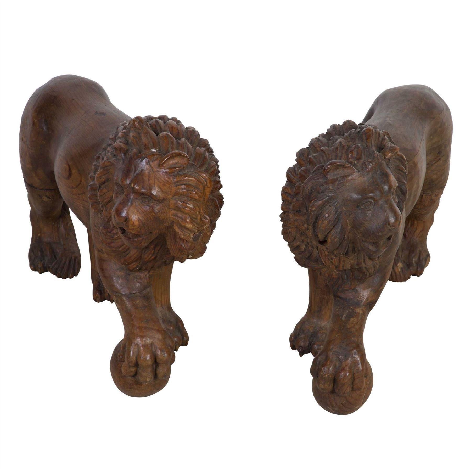 Italian Pair of C19th Carved Medici Lions