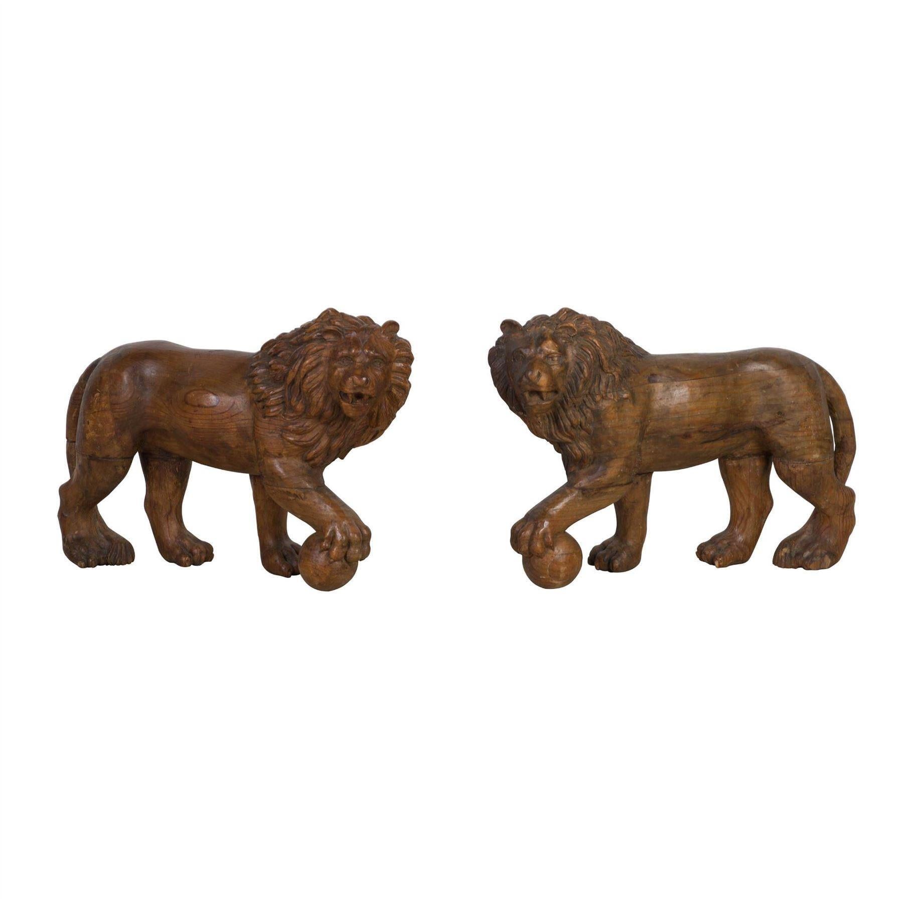 Early 19th Century Pair of C19th Carved Medici Lions