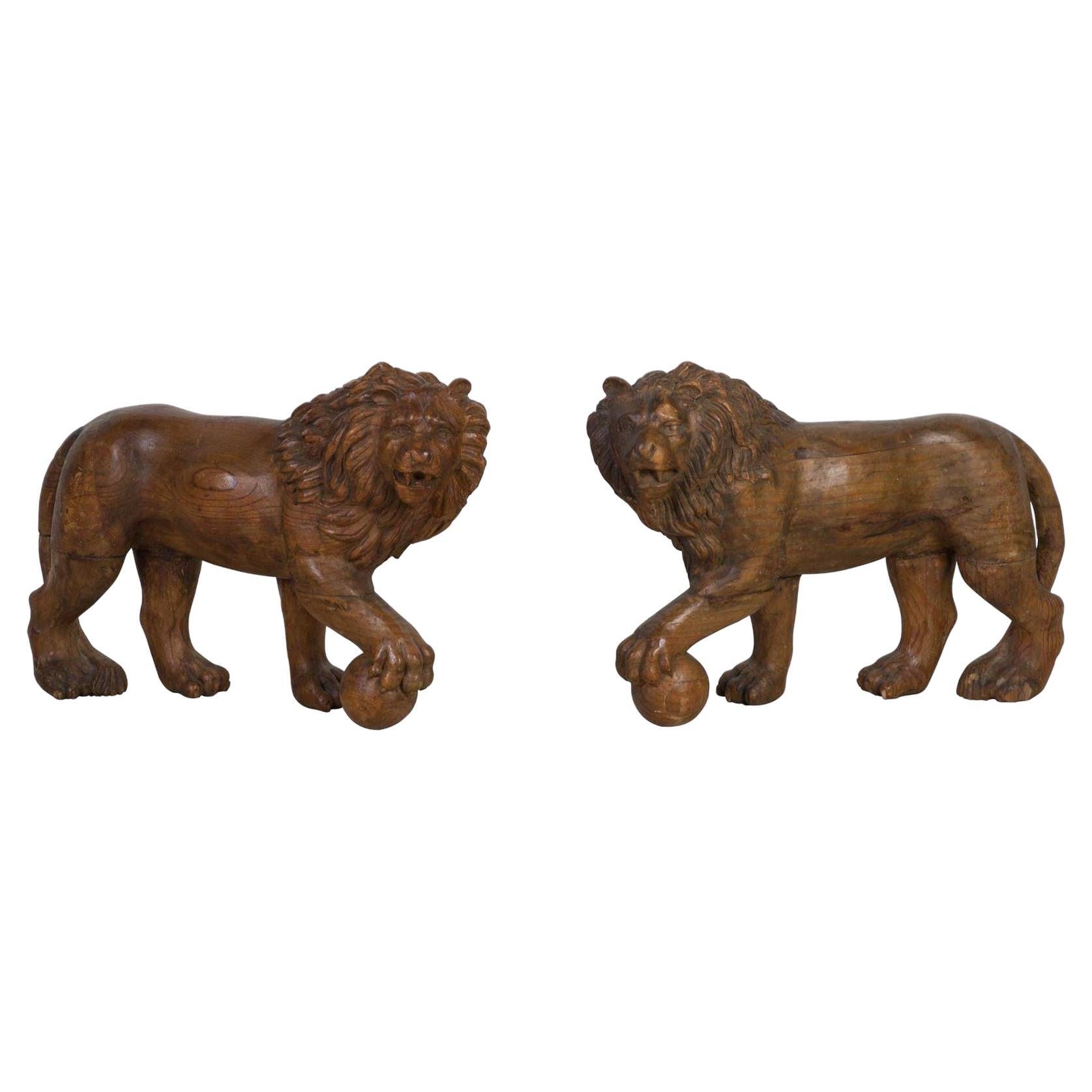 Pair of C19th Carved Medici Lions