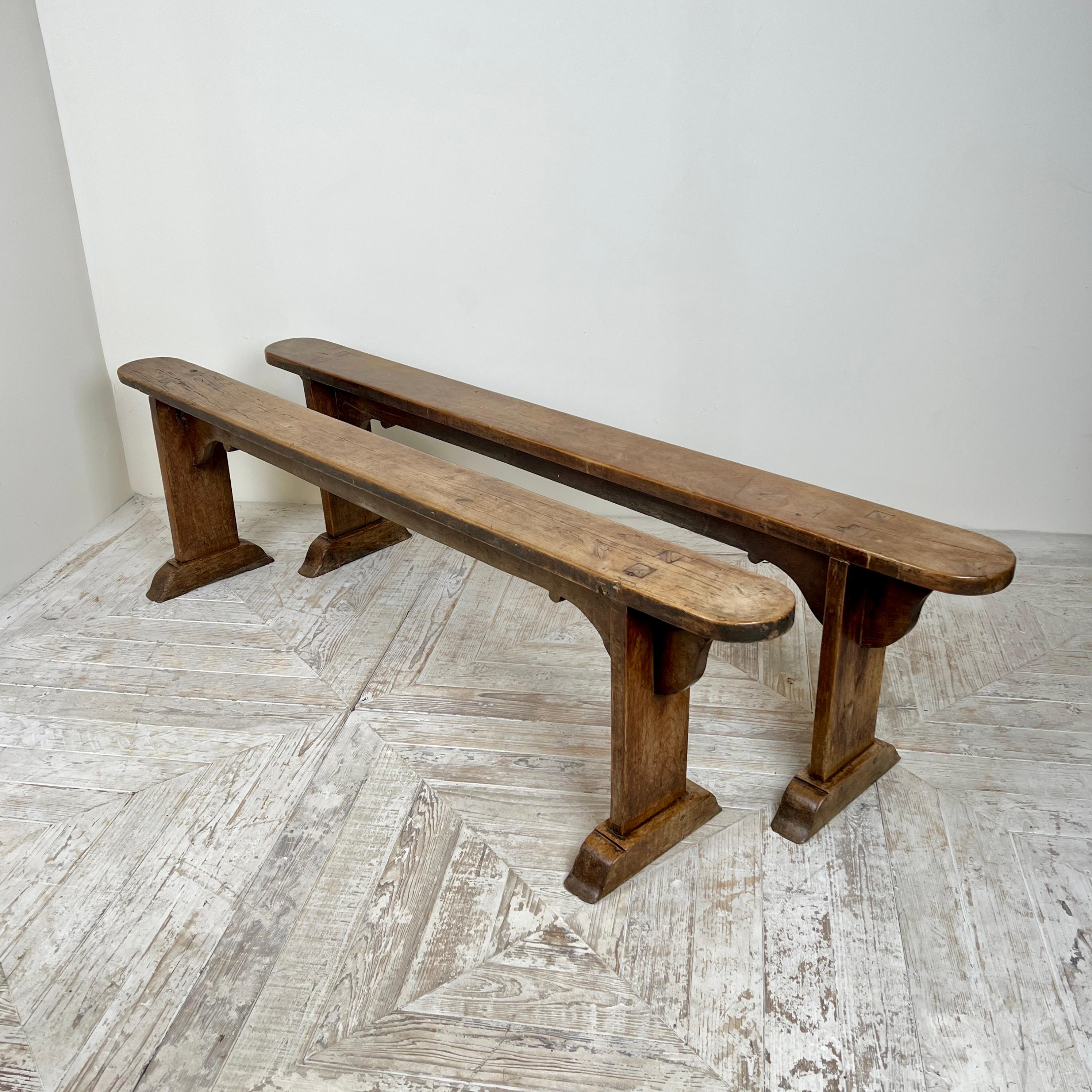 Pair Of C19th French Fruitwood Benches (Rustikal) im Angebot