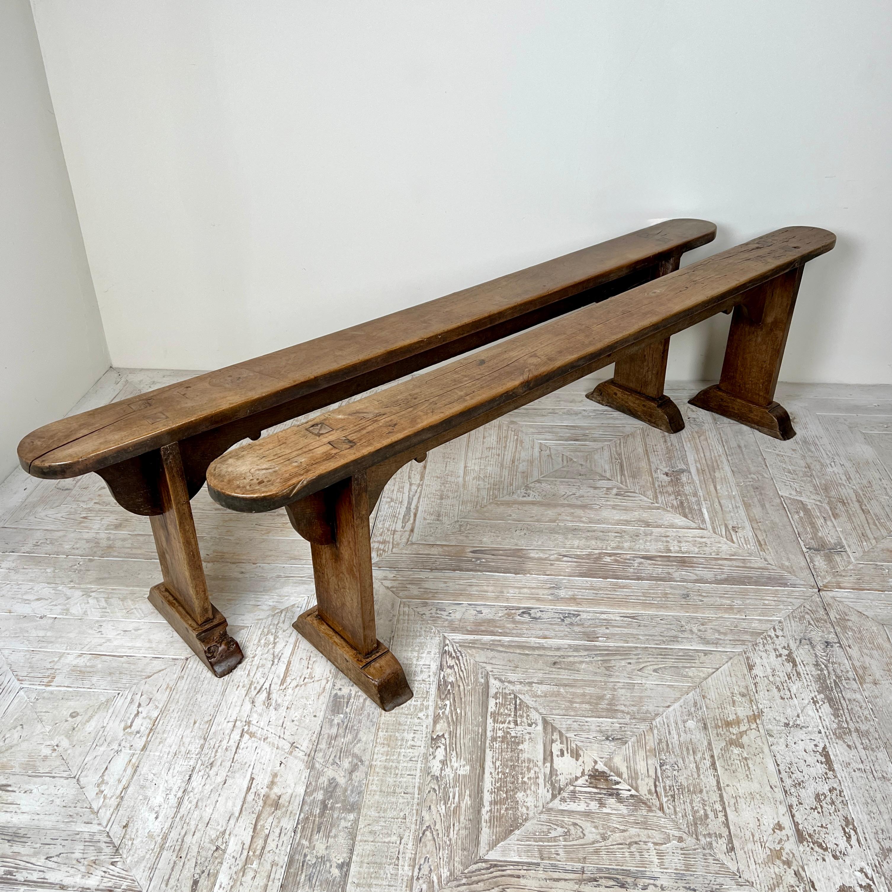 Pair Of C19th French Fruitwood Benches (Französisch) im Angebot