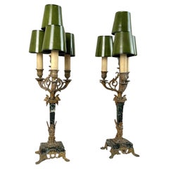 Pair Of C19th French Gilt Bronze and Marble Candelabra Lamps