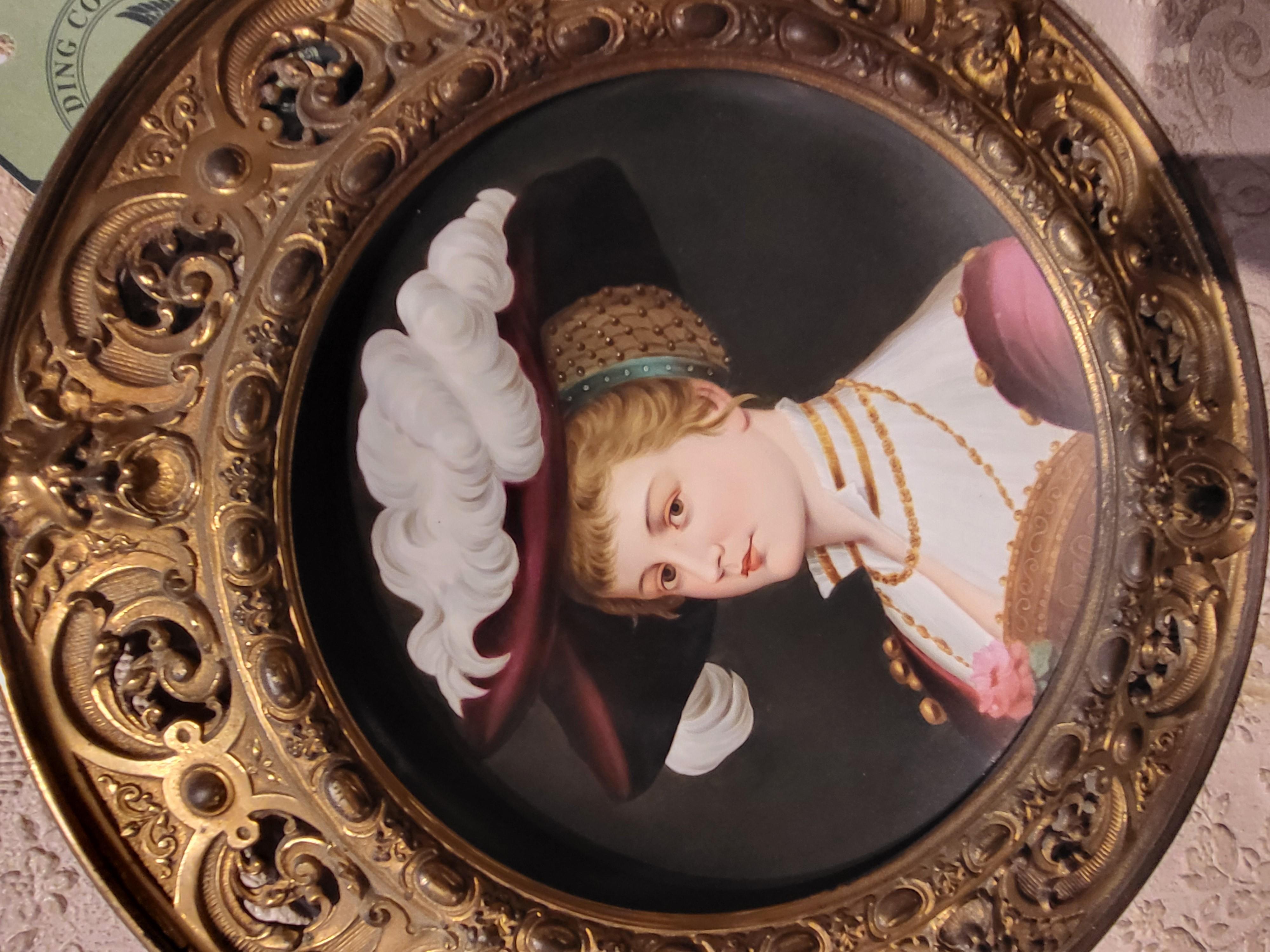 Late Victorian Pair of  C19th French Gilt Metal Framed Dresden Style Wall Plaques For Sale